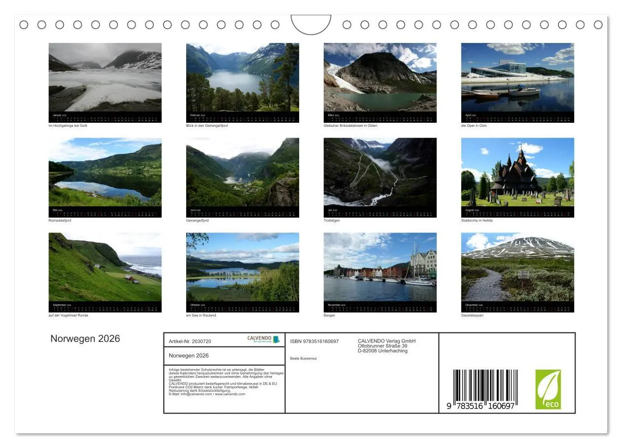 Bild: 9783516160697 | Norwegen 2026 (Wandkalender 2026 DIN A4 quer), CALVENDO Monatskalender
