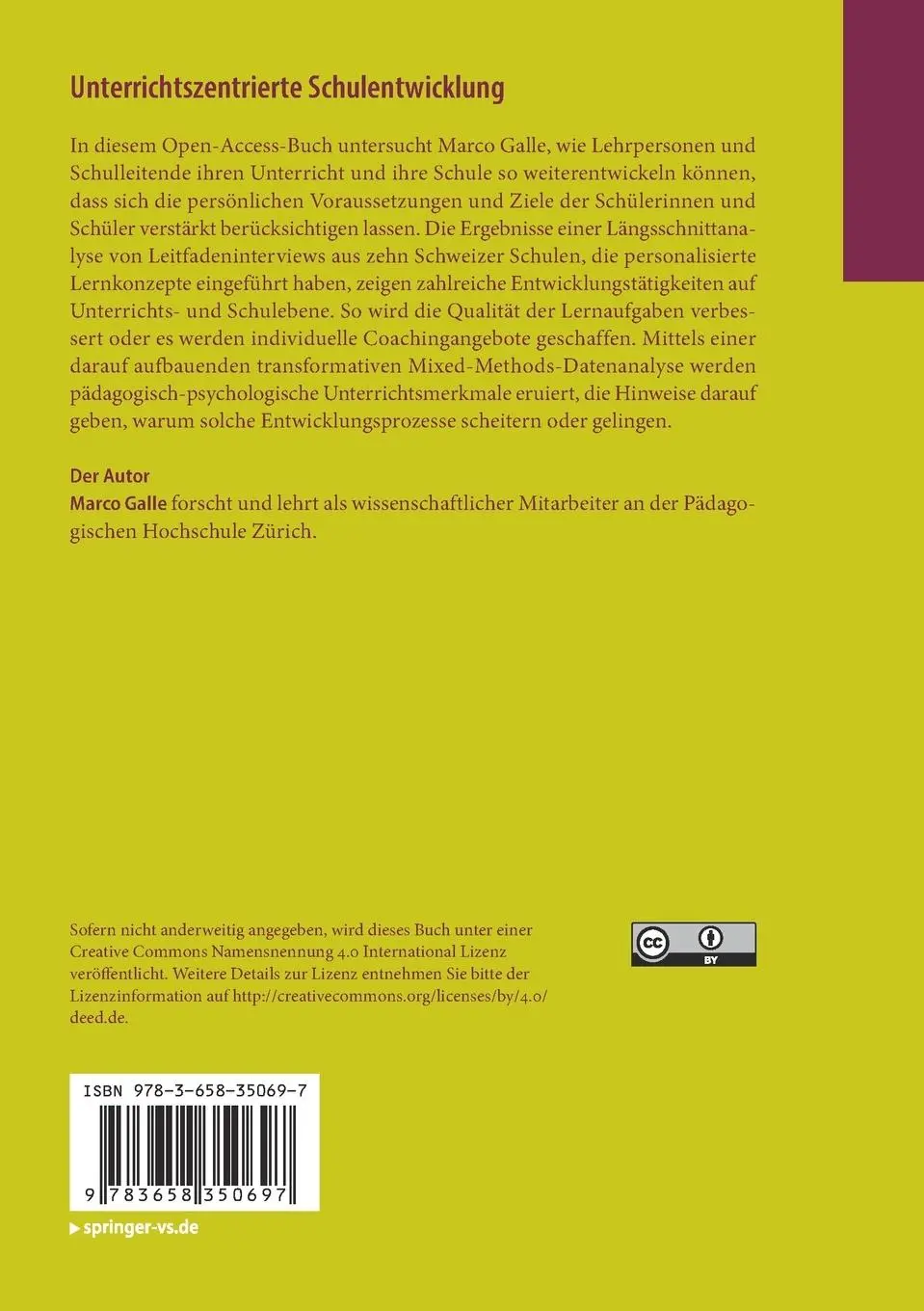Rückseite: 9783658350697 | Unterrichtszentrierte Schulentwicklung | Marco Galle | Taschenbuch