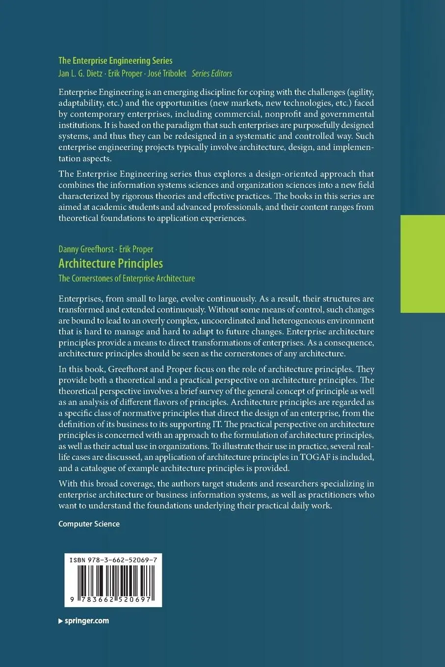 Rückseite: 9783662520697 | Architecture Principles | The Cornerstones of Enterprise Architecture