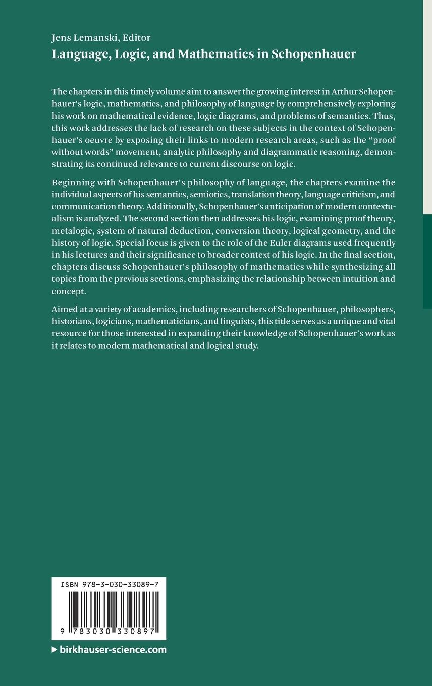 Rückseite: 9783030330897 | Language, Logic, and Mathematics in Schopenhauer | Jens Lemanski | vi