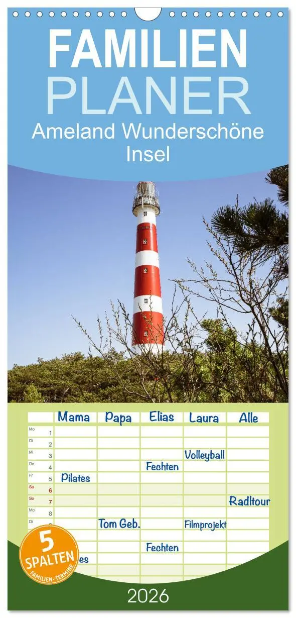 Cover: 9783516520897 | Familienplaner 2026 - Ameland Wunderschöne Insel mit 5 Spalten...