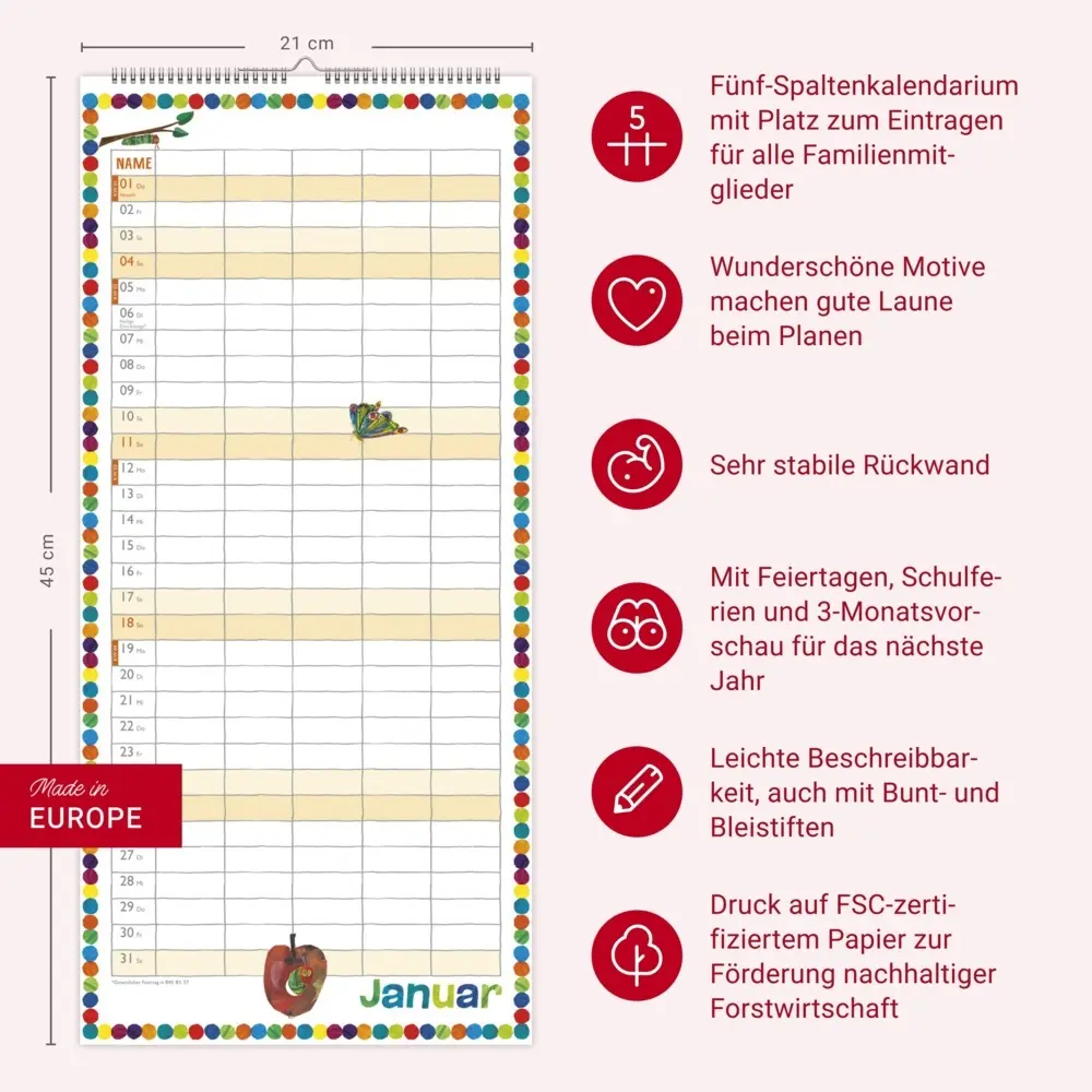 Bild: 9783756410897 | Die kleine Raupe Nimmersatt Familienplaner 2026 | Eric Carle | 15 S.