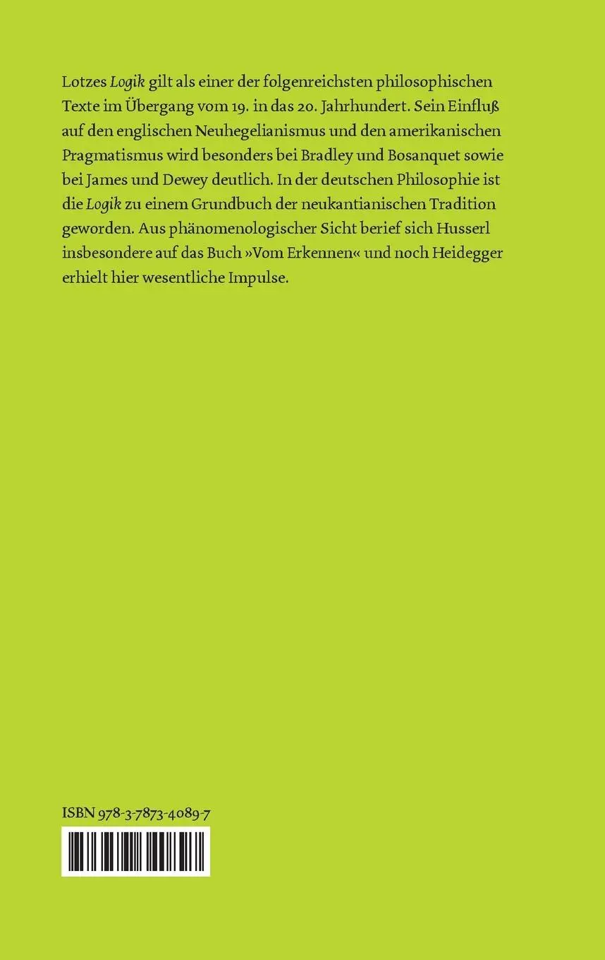 Rückseite: 9783787340897 | Logik. Drittes Buch. Vom Erkennen | Methodologie | Lotze | Taschenbuch