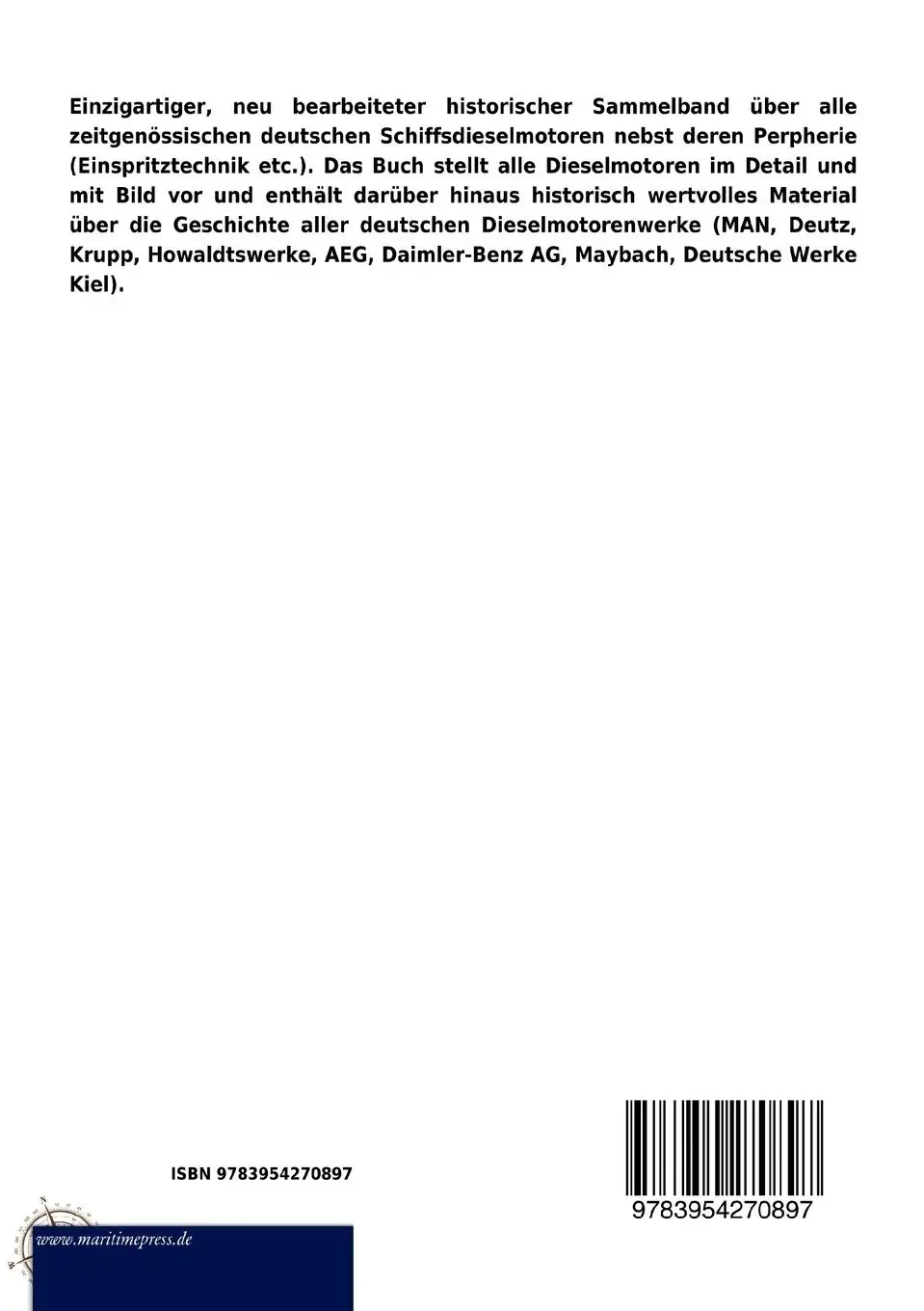 Rückseite: 9783954270897 | Deutsche Schiffsdieselmotoren (1935) | Unikum | Taschenbuch | 148 S.
