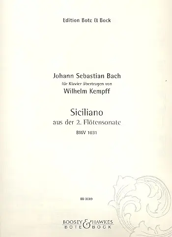 Cover: 9790202500897 | Siciliano BWV 1031 | from Flute Sonata No. 2 in E flat major | Bach