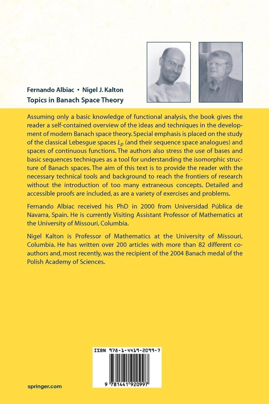 Rückseite: 9781441920997 | Topics in Banach Space Theory | Fernando Albiac (u. a.) | Taschenbuch