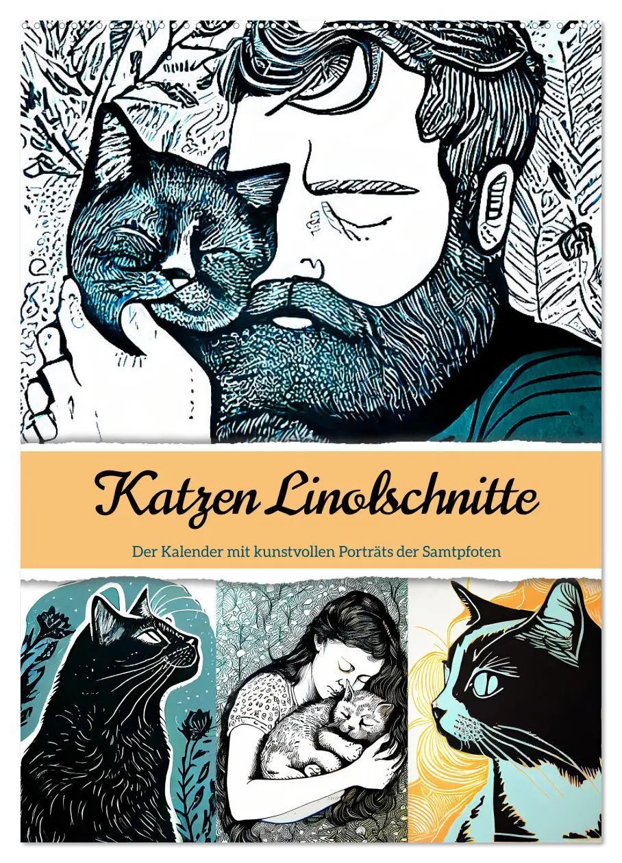 Cover: 9783516331097 | Katzen Linolschnitt - Der Kalender mit kunstvollen Porträts der...