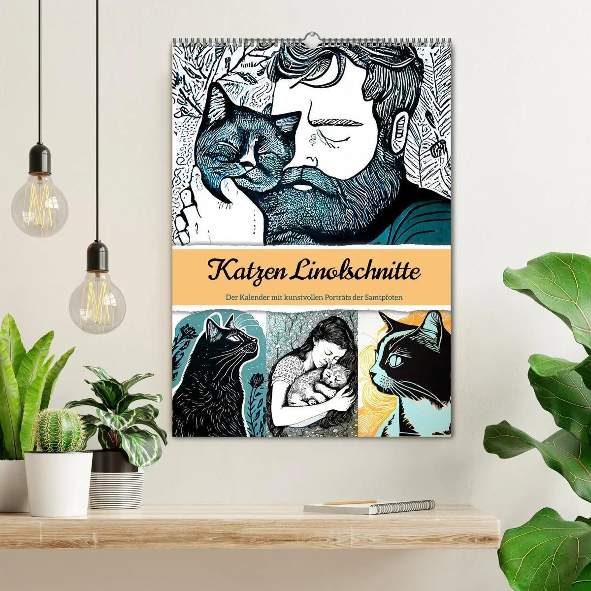Bild: 9783516331097 | Katzen Linolschnitt - Der Kalender mit kunstvollen Porträts der...