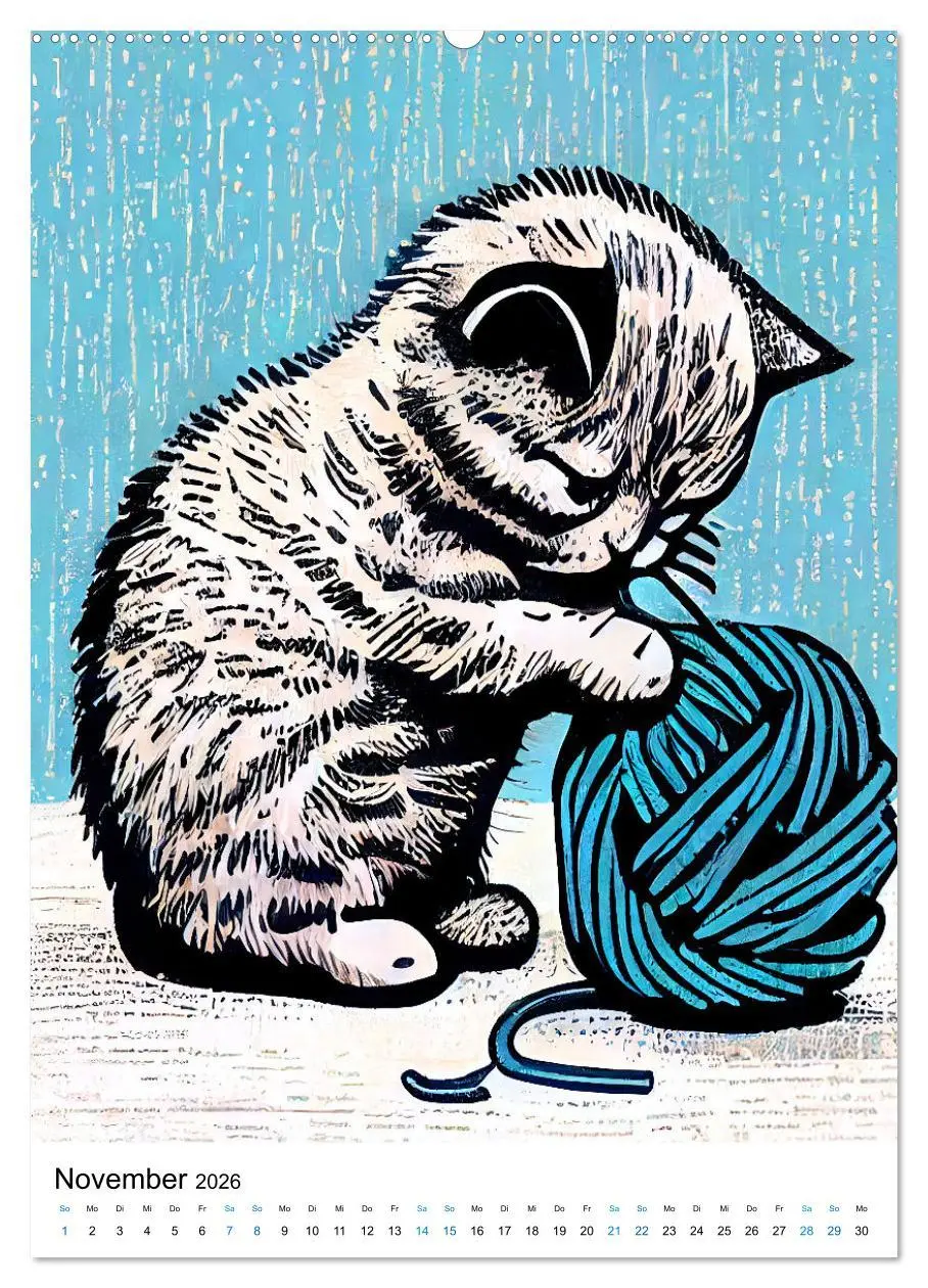 Bild: 9783516331097 | Katzen Linolschnitt - Der Kalender mit kunstvollen Porträts der...