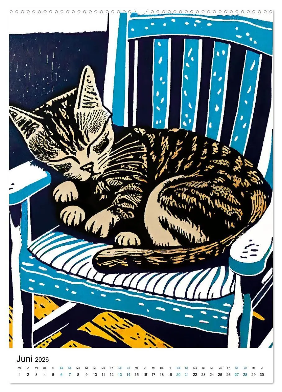 Bild: 9783516331097 | Katzen Linolschnitt - Der Kalender mit kunstvollen Porträts der...