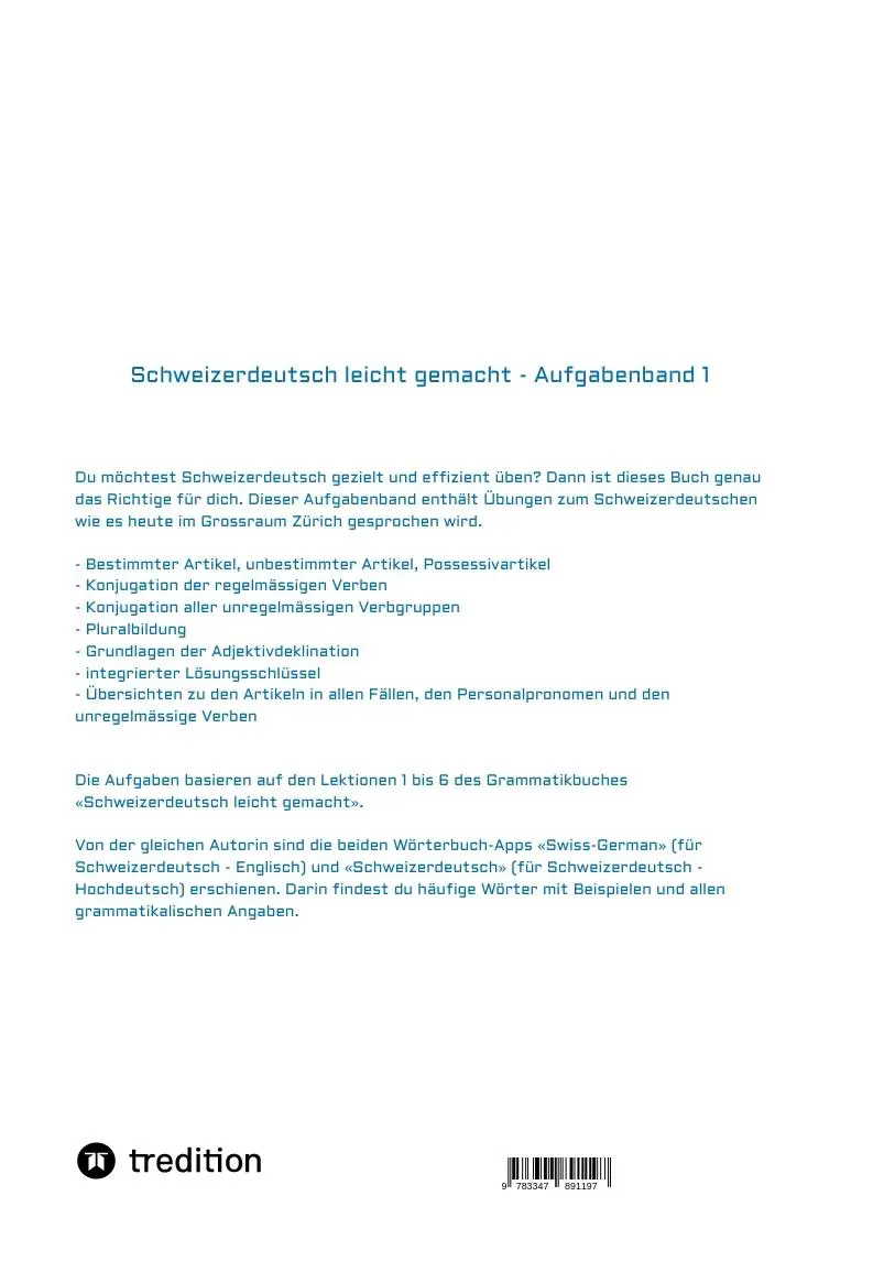 Rückseite: 9783347891197 | Schweizerdeutsch leicht gemacht - Aufgabenband 1 | Verena Schorn
