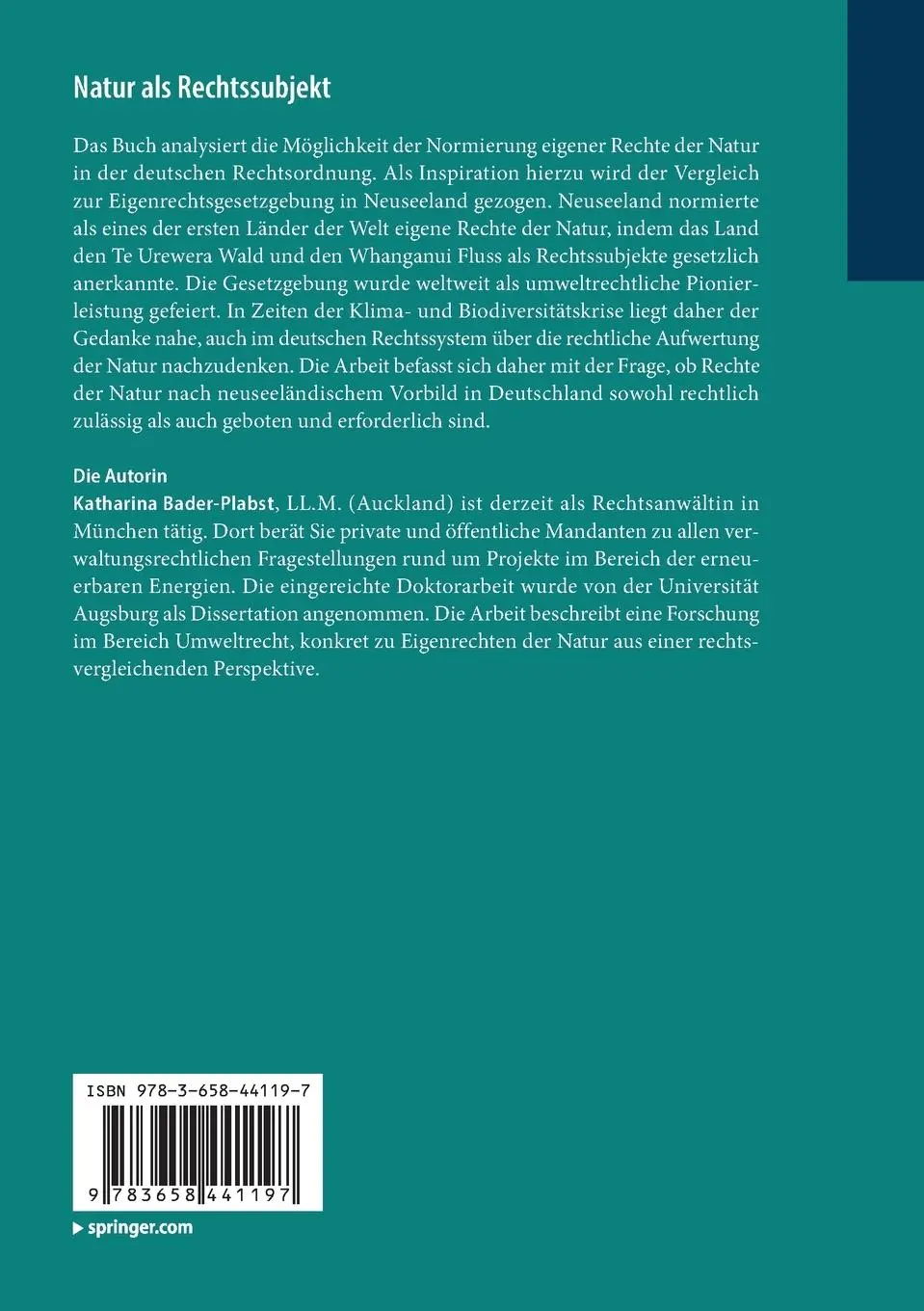 Rückseite: 9783658441197 | Natur als Rechtssubjekt | Katharina Bader-Plabst | Taschenbuch | xvii