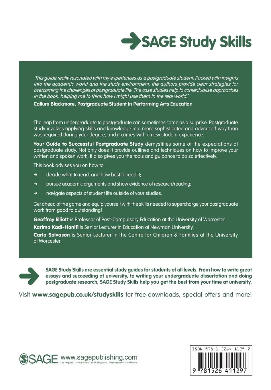 Rückseite: 9781526411297 | Your Guide to Successful Postgraduate Study | Elliott (u. a.) | Buch