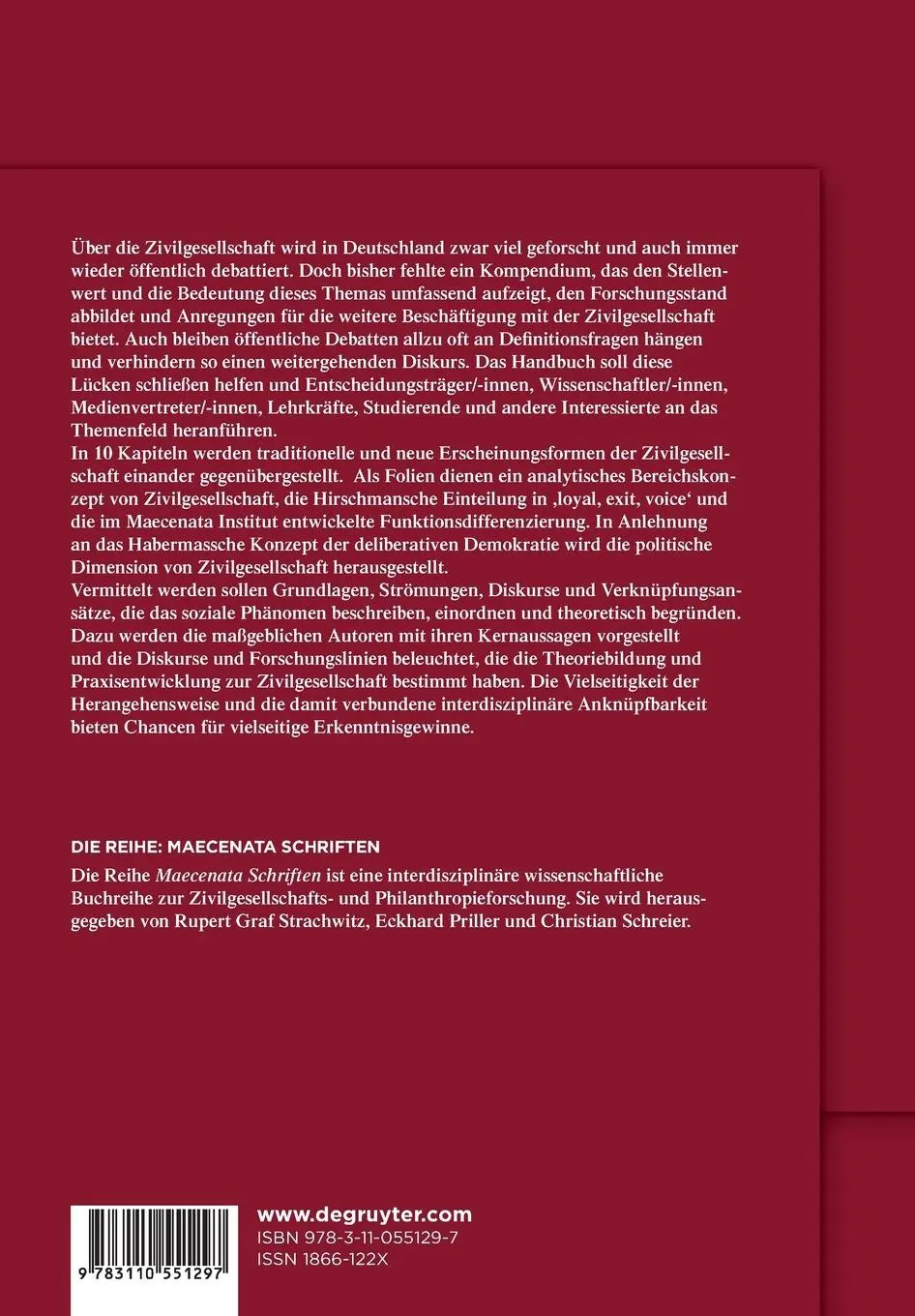Rückseite: 9783110551297 | Handbuch Zivilgesellschaft | Rupert Graf Strachwitz (u. a.) | Buch