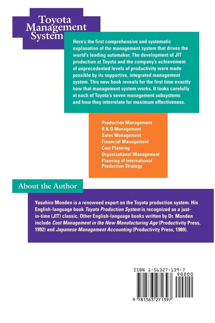Rückseite: 9781563271397 | Toyota Management System | Yasuhiro Monden | Taschenbuch | Englisch