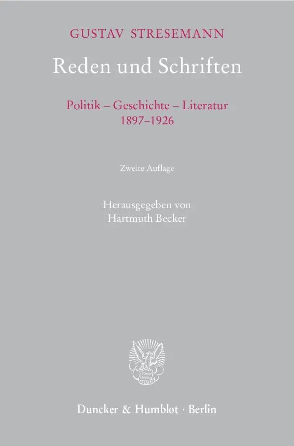 Cover: 9783428121397 | Reden und Schriften. | Gustav Stresemann | Buch | 486 S. | Deutsch