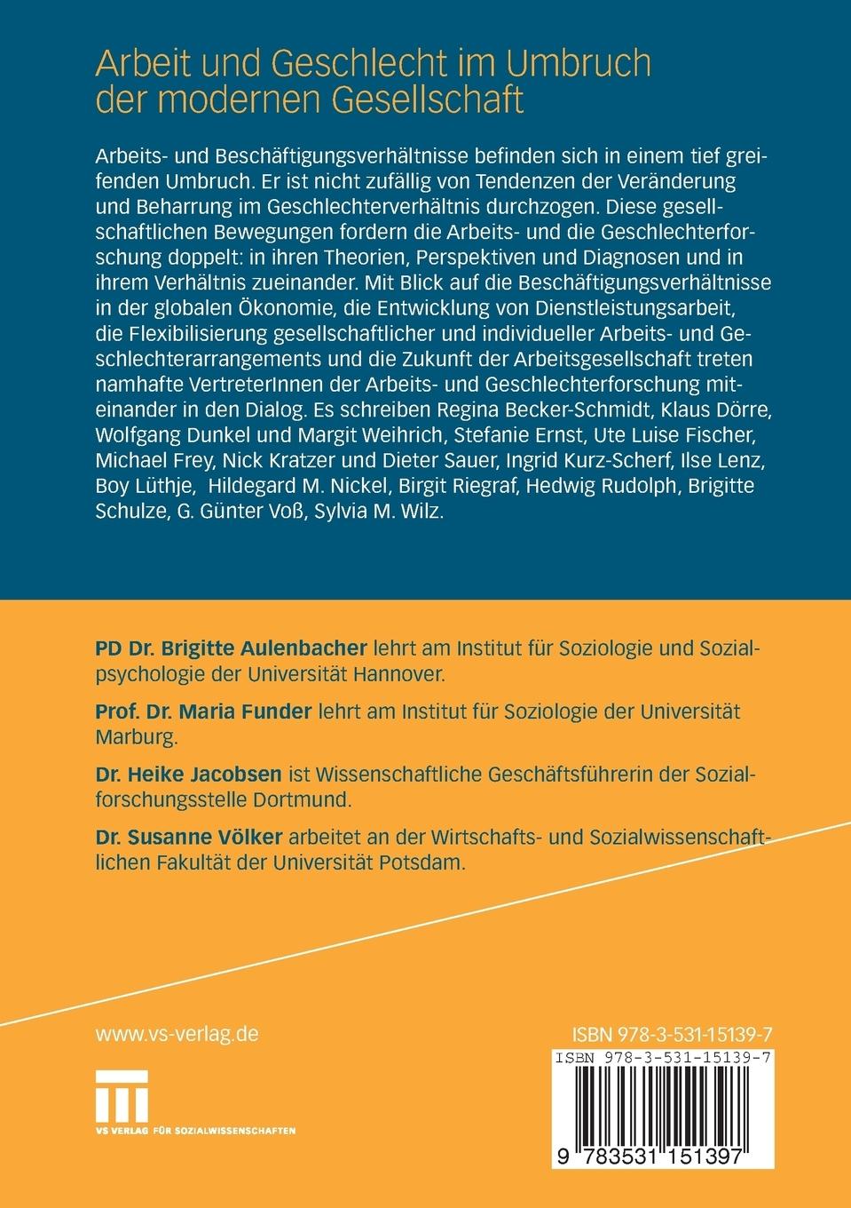 Rückseite: 9783531151397 | Arbeit und Geschlecht im Umbruch der modernen Gesellschaft | Buch