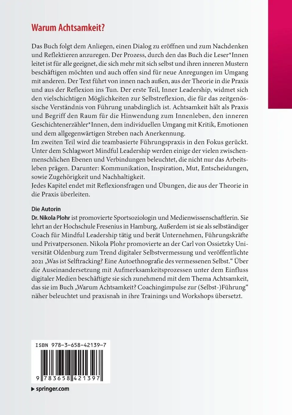 Rückseite: 9783658421397 | Warum Achtsamkeit? | Coachingimpulse zur (Selbst-)Führung | Plohr