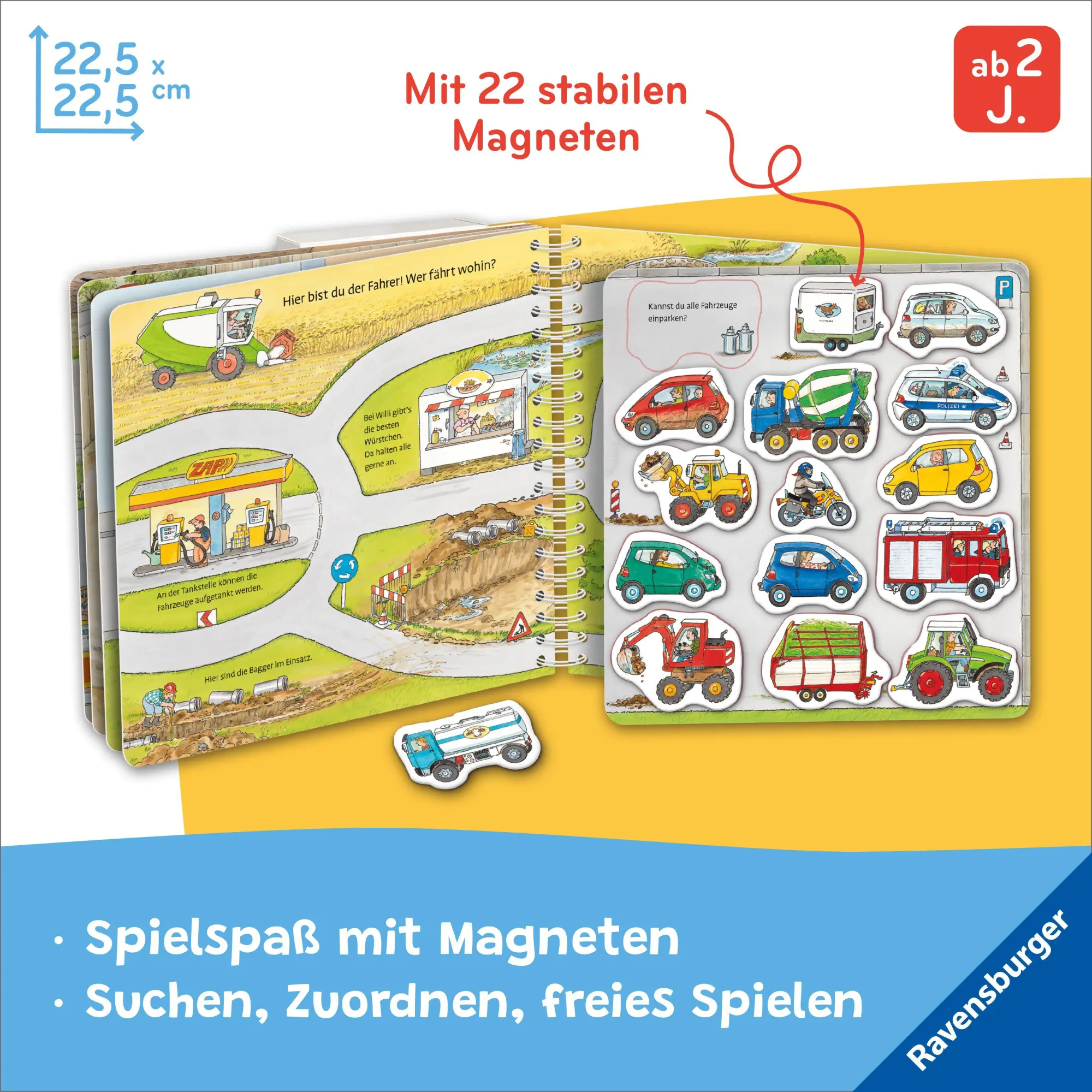 Bild: 9783473421497 | Mein großes Magnetbuch - Wer fährt wohin? | Mit 22 Magneten | Buch