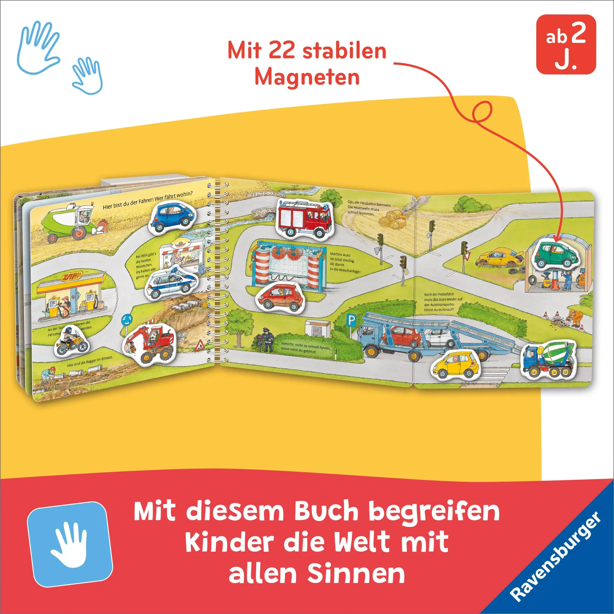 Bild: 9783473421497 | Mein großes Magnetbuch - Wer fährt wohin? | Mit 22 Magneten | Buch
