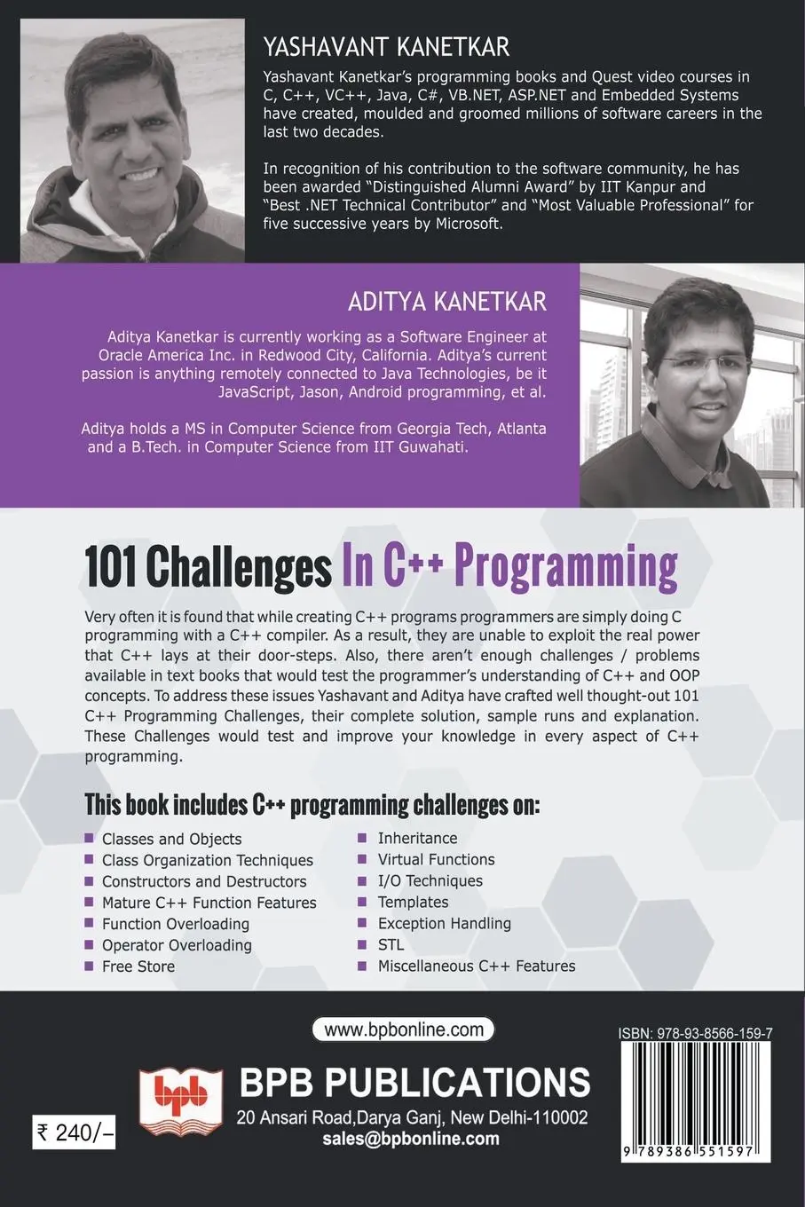 Rückseite: 9789386551597 | 101 CHALLENGES IN C++ PROGRAMMING | kanetkar (u. a.) | Taschenbuch