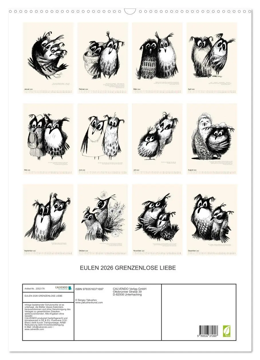 Bild: 9783516371697 | EULEN 2026 GRENZENLOSE LIEBE (Wandkalender 2026 DIN A2 hoch),...