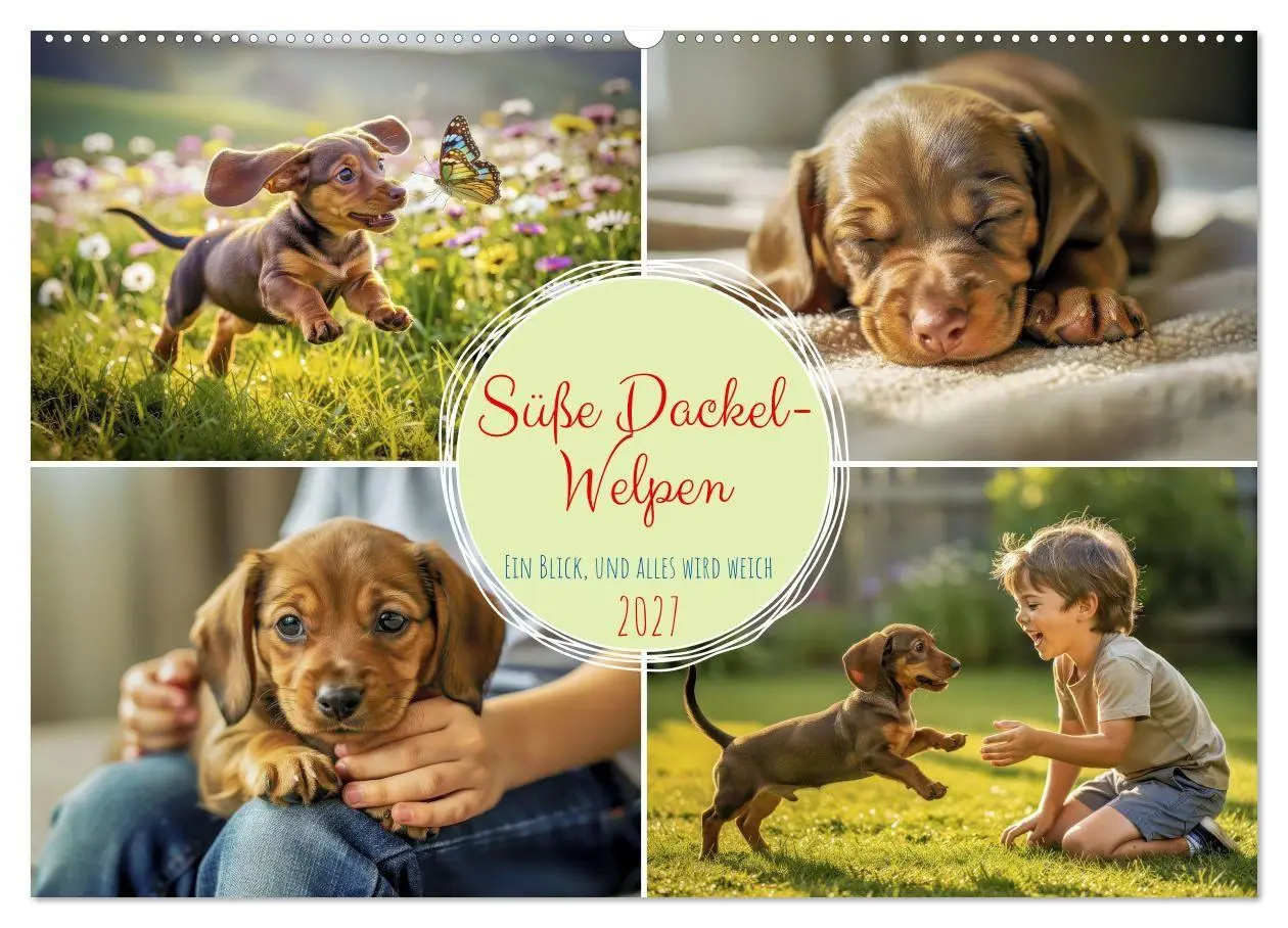 Cover: 9783594351697 | Süße Dackel-Welpen (Wandkalender 2027 DIN A2 quer), CALVENDO...