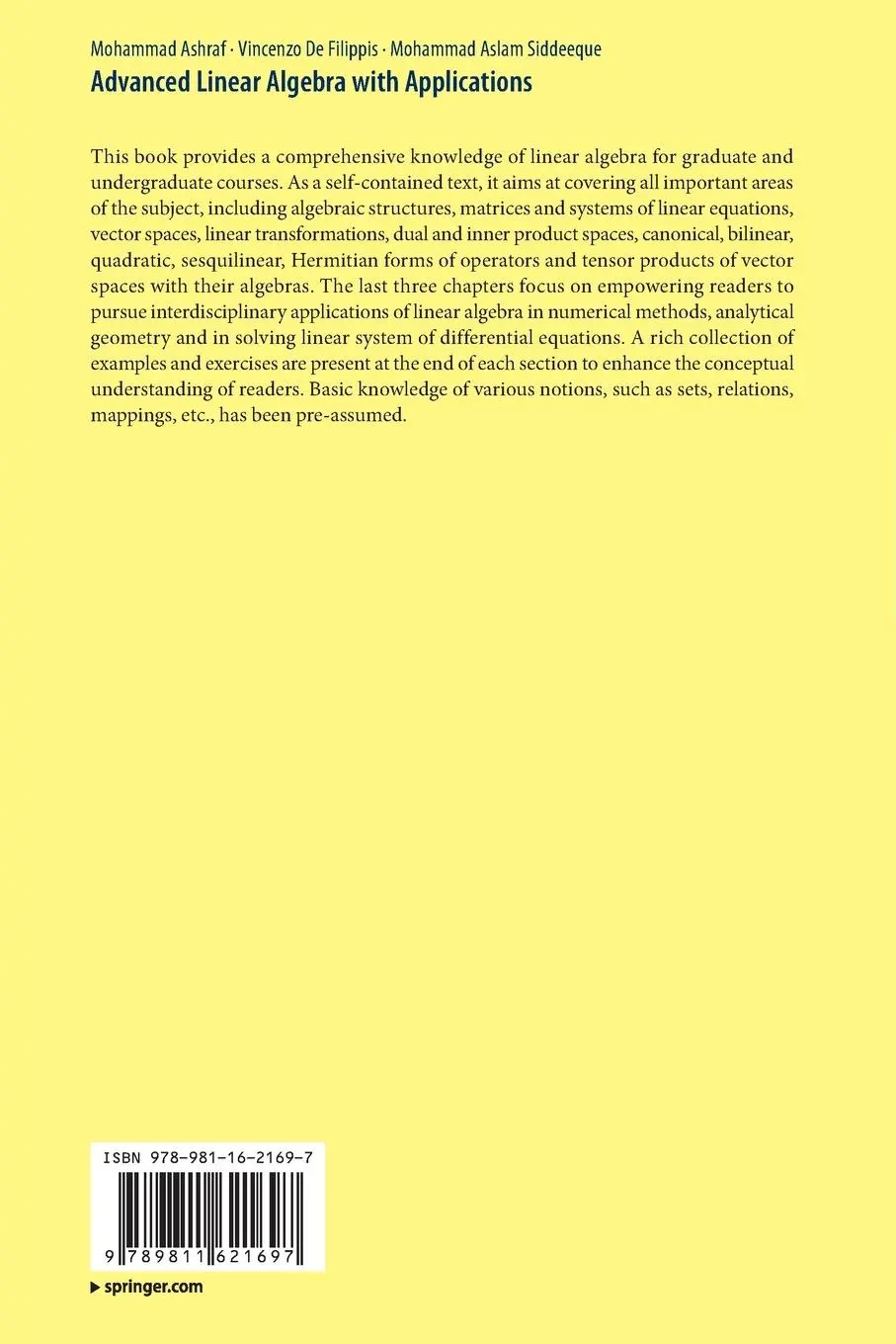 Rückseite: 9789811621697 | Advanced Linear Algebra with Applications | Mohammad Ashraf (u. a.)