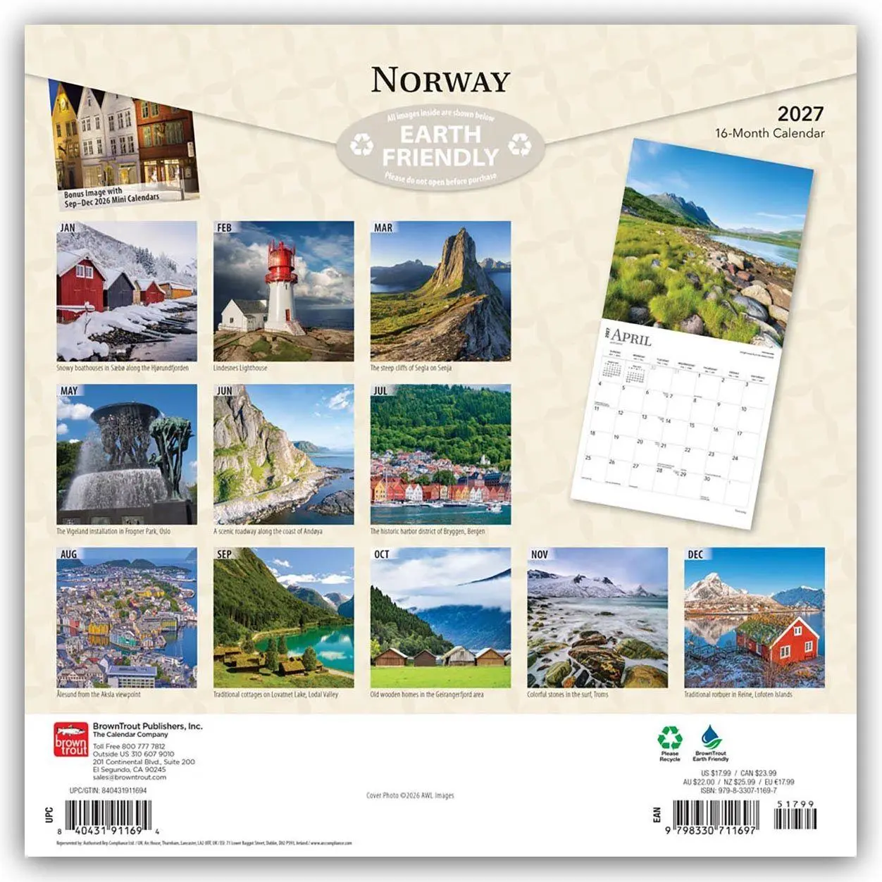 Rückseite: 9798330711697 | Norway - Norwegen 2027 - 16-Monatskalender | Browntrout Publishers