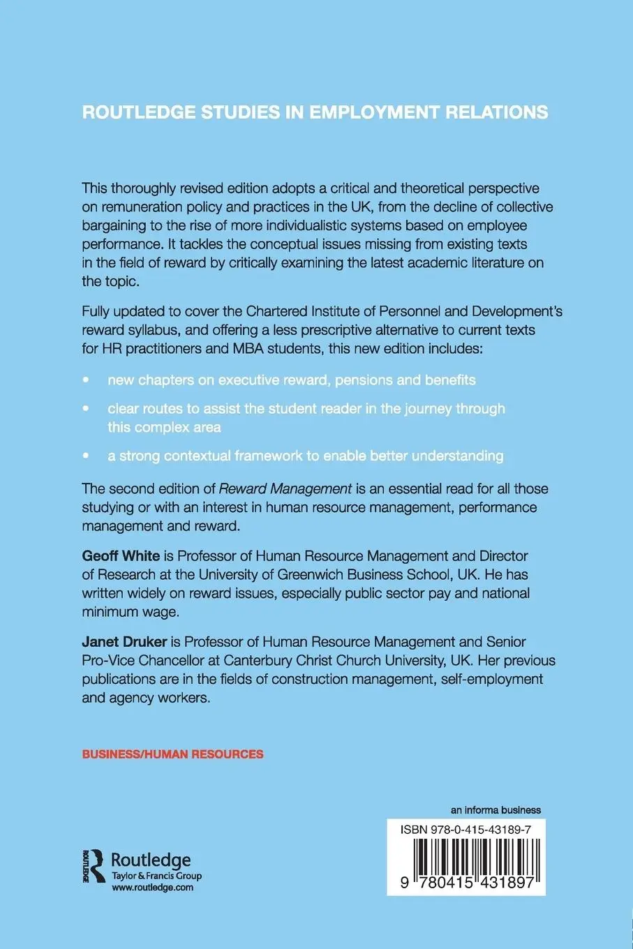 Rückseite: 9780415431897 | Reward Management | A critical text | Geoff White (u. a.) | Buch