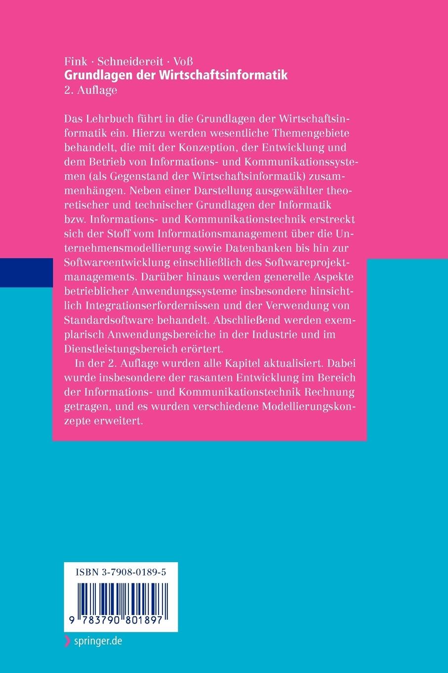 Rückseite: 9783790801897 | Grundlagen der Wirtschaftsinformatik | Andreas Fink (u. a.) | Buch
