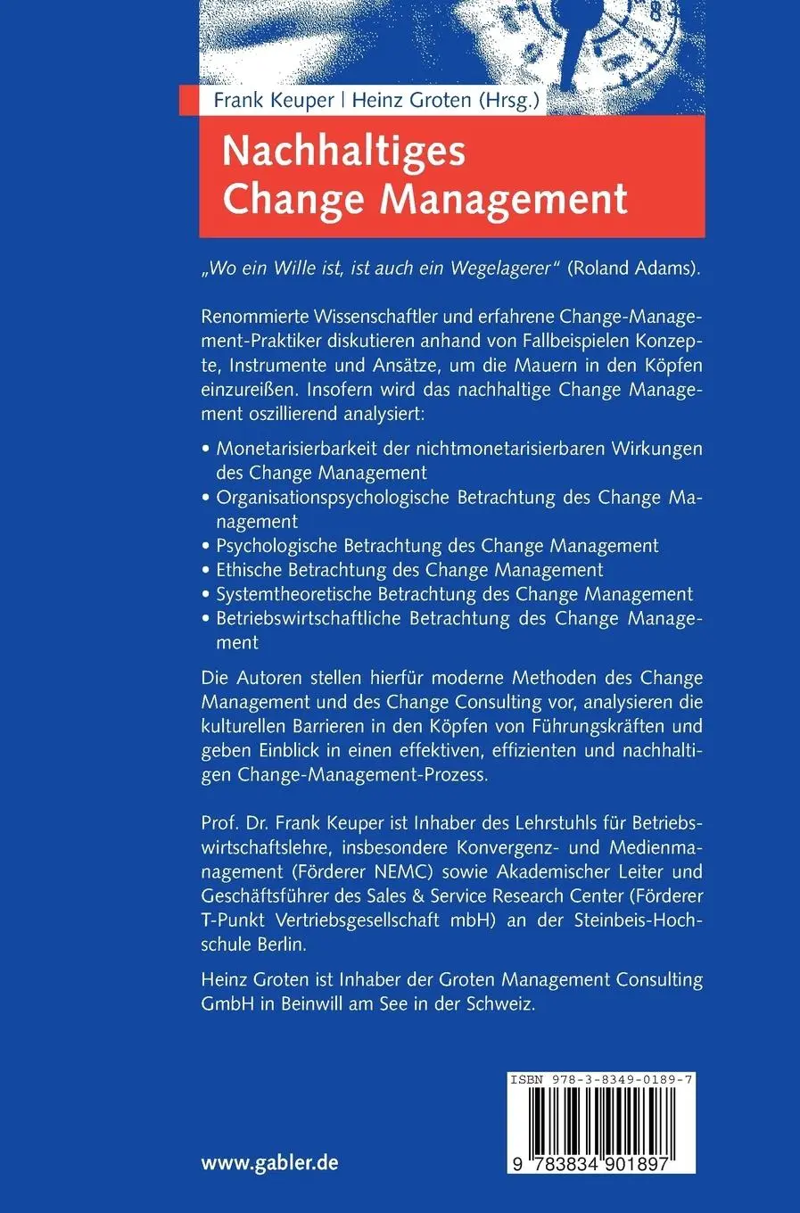 Rückseite: 9783834901897 | Nachhaltiges Change Management | Heinz Groten (u. a.) | Buch | xiv