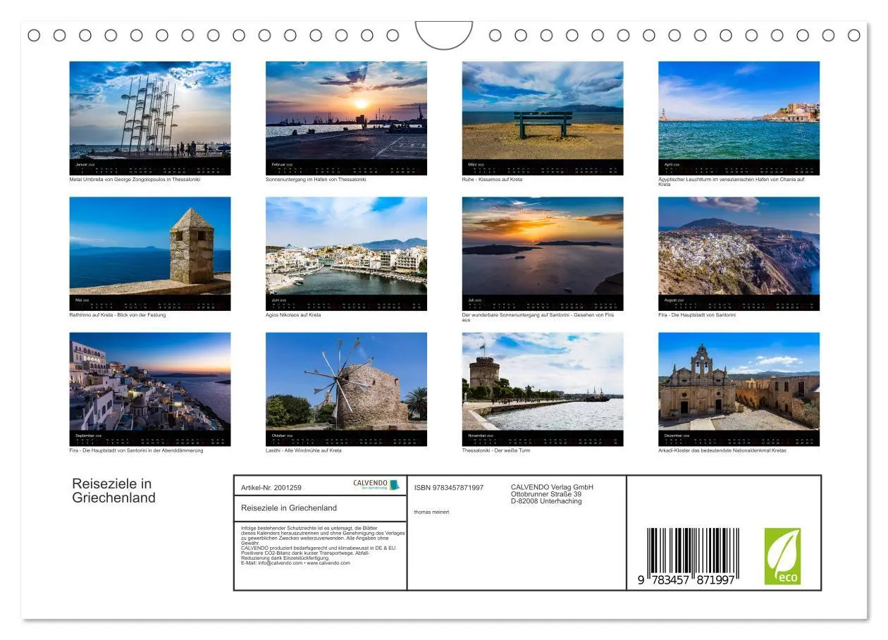 Bild: 9783457871997 | Reiseziele in Griechenland (Wandkalender 2026 DIN A4 quer),...