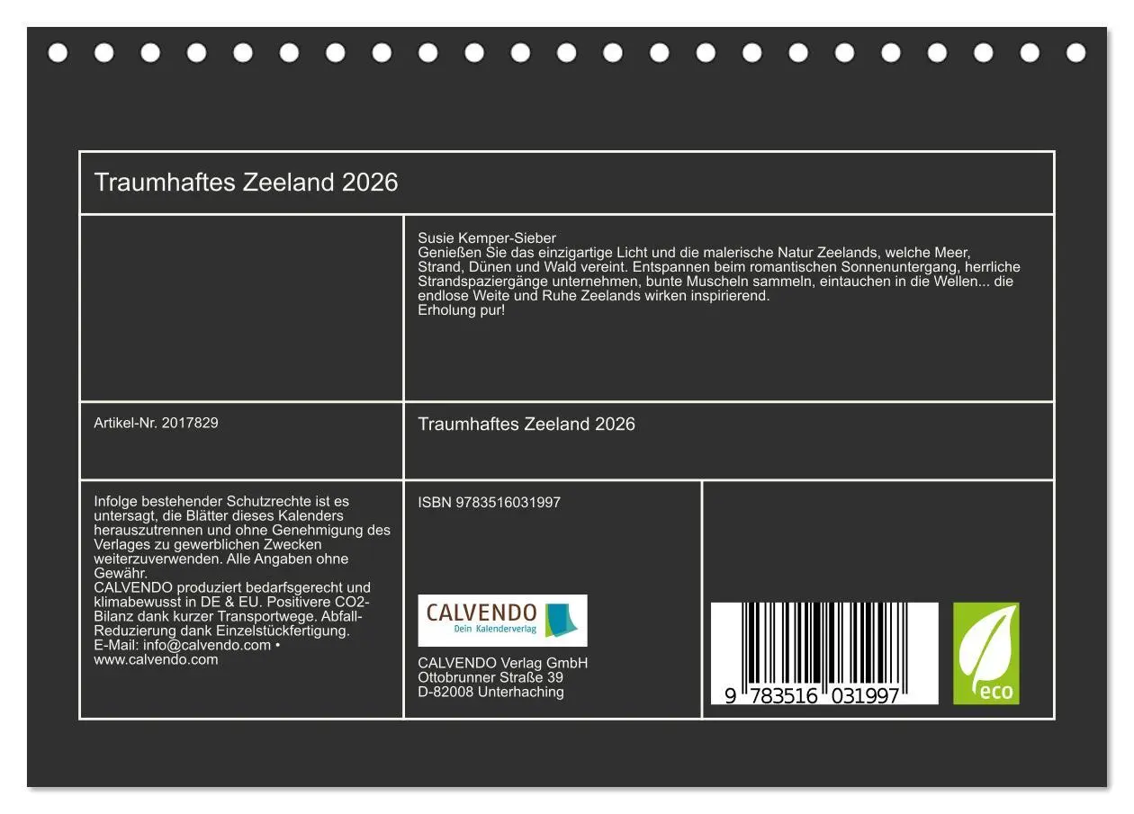 Bild: 9783516031997 | Traumhaftes Zeeland 2026 (Tischkalender 2026 DIN A5 quer), CALVENDO...