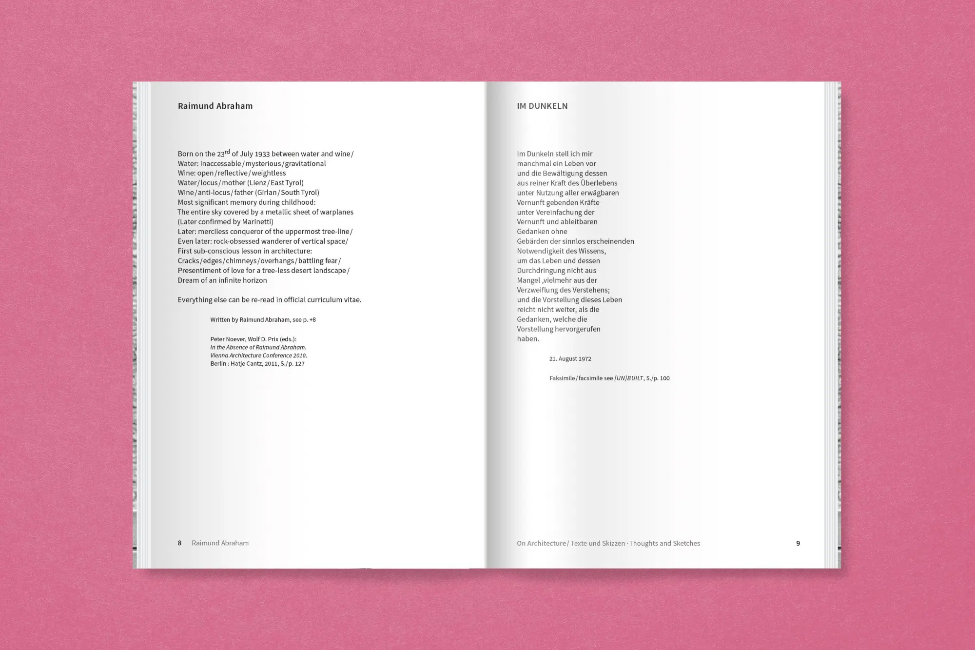 Bild: 9783987412097 | Raimund Abraham: On Architecture | Raimund Abraham | Taschenbuch