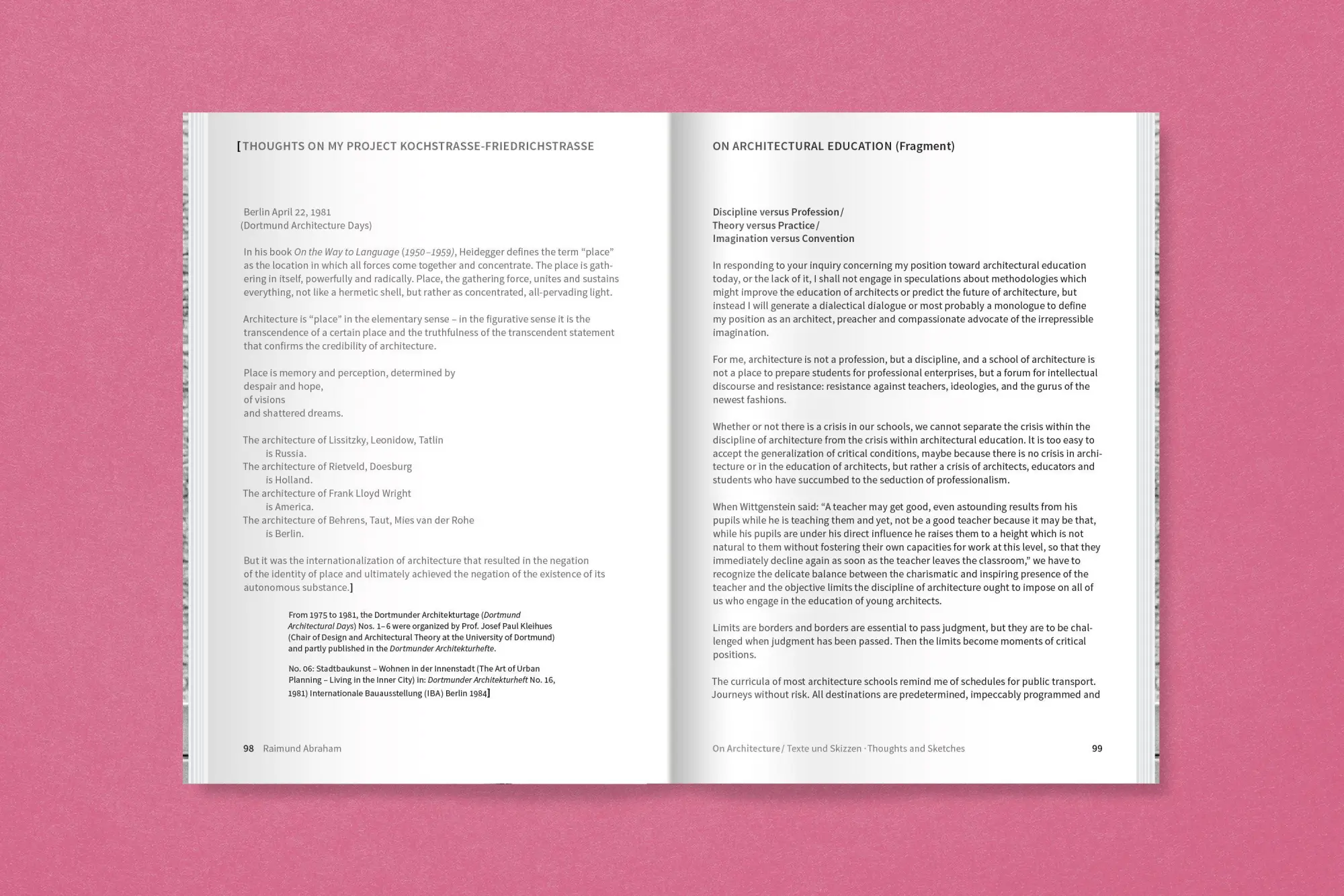Bild: 9783987412097 | Raimund Abraham: On Architecture | Raimund Abraham | Taschenbuch
