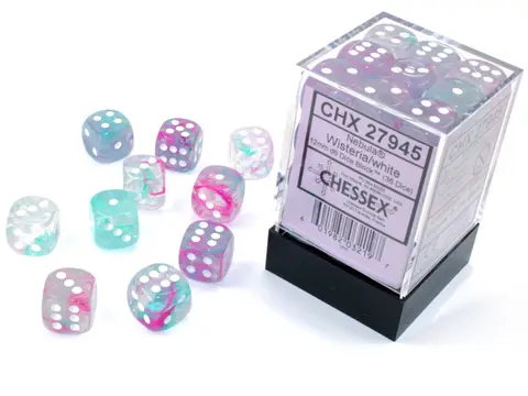 Cover: 601982032197 | Nebula® 12mm d6 Wisteria/white Luminary™ Dice Block™ (36 dice)