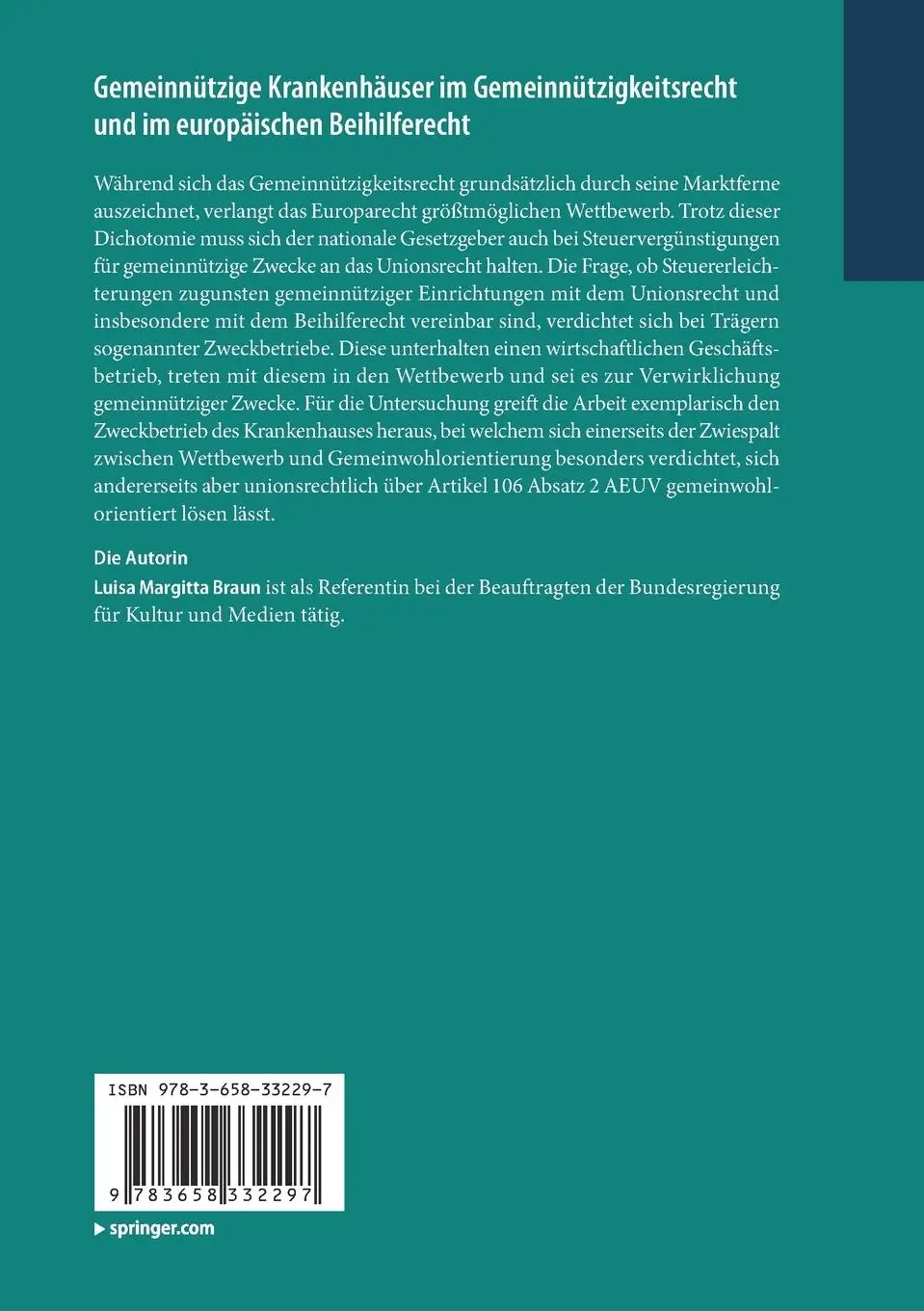 Rückseite: 9783658332297 | Gemeinnützige Krankenhäuser im Gemeinnützigkeitsrecht und im...