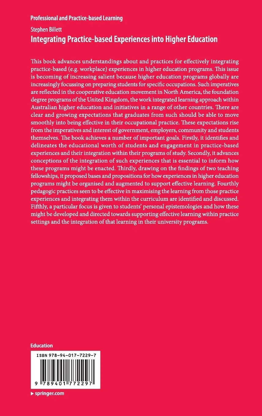 Rückseite: 9789401772297 | Integrating Practice-based Experiences into Higher Education | Billett