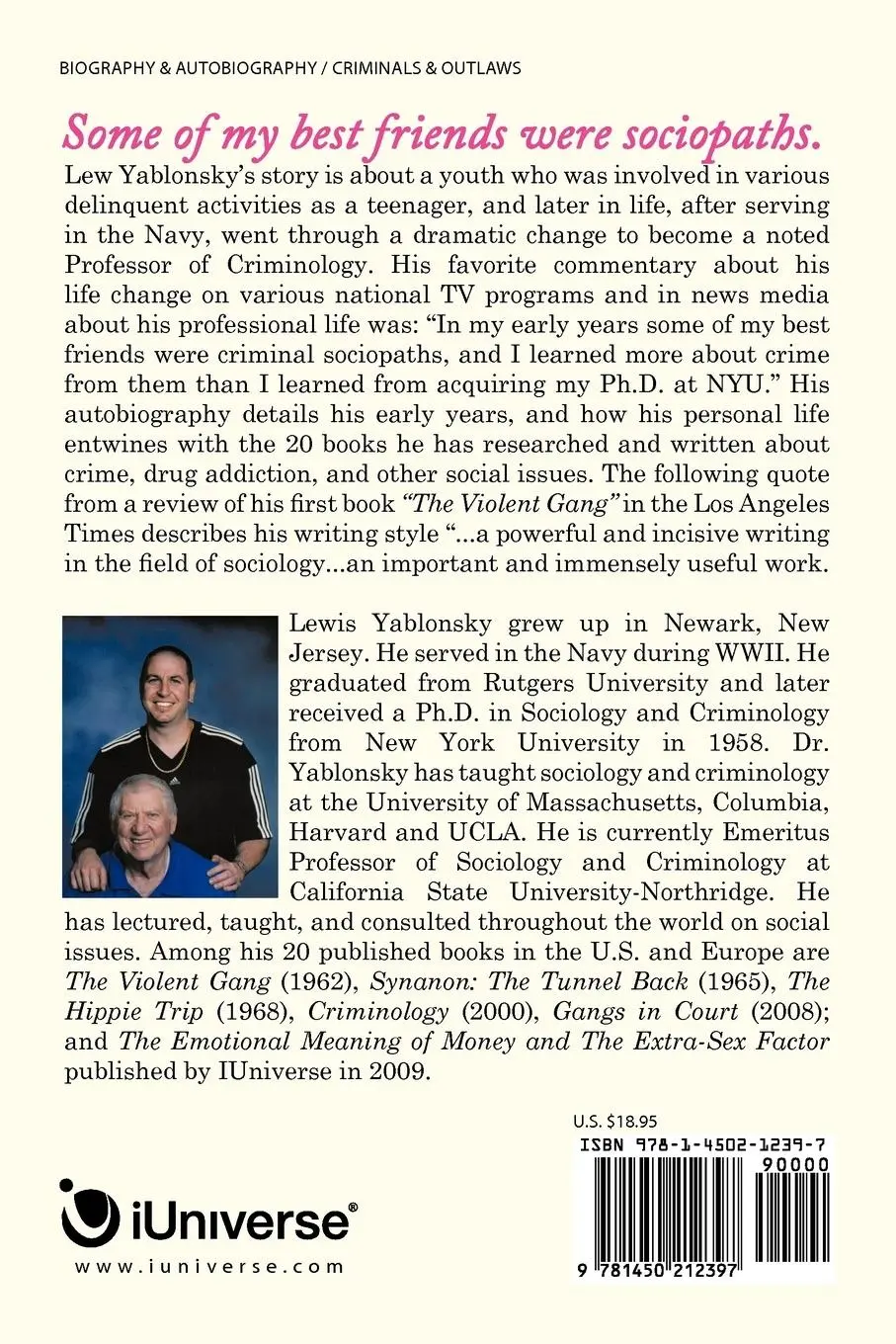 Rückseite: 9781450212397 | Confessions of a Criminologist | Yablonsky Lewis Yablonsky (u. a.)
