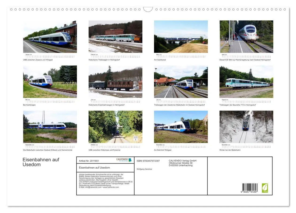 Bild: 9783457972397 | Eisenbahnen auf Usedom (Wandkalender 2026 DIN A2 quer), CALVENDO...