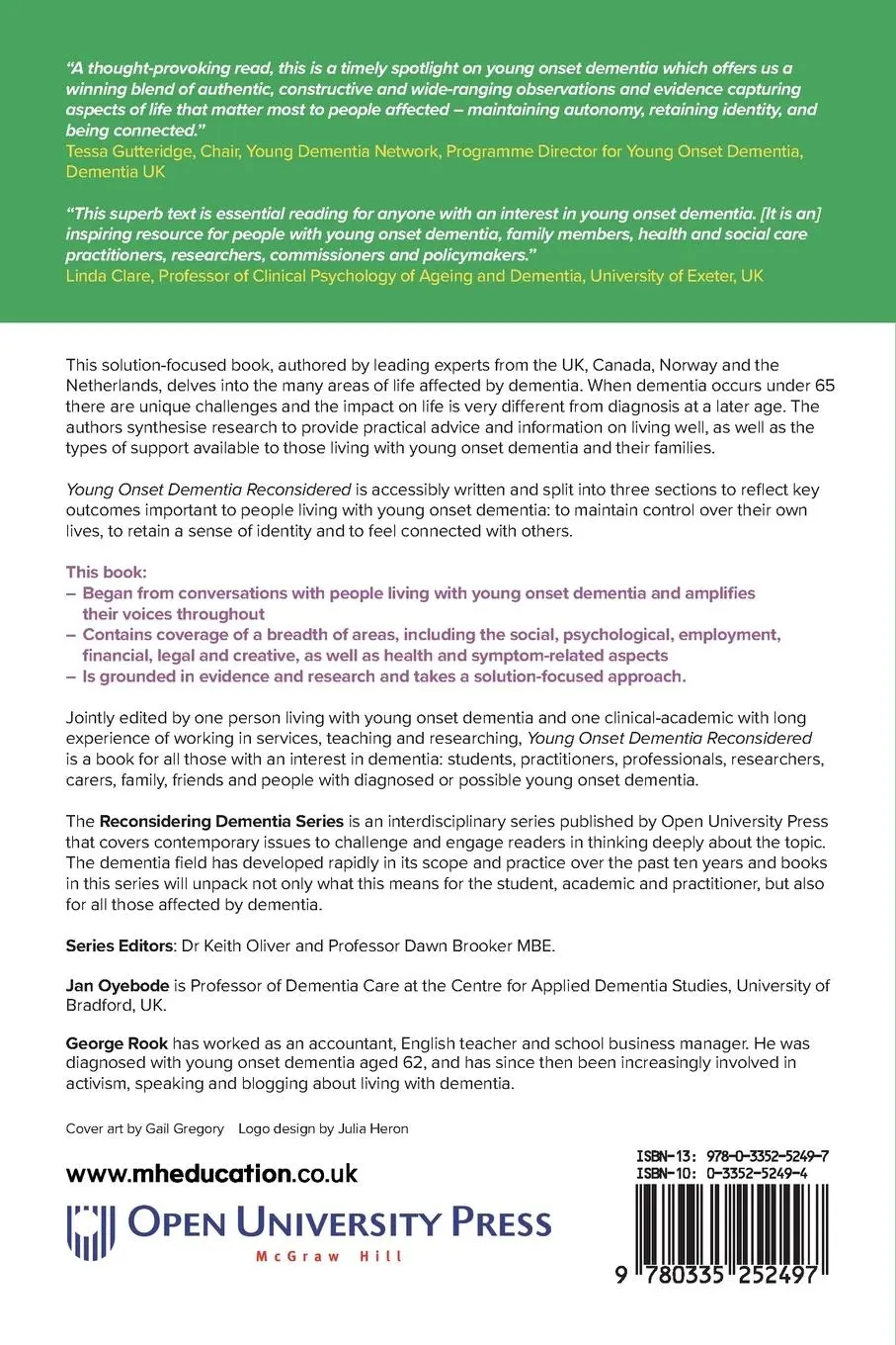 Rückseite: 9780335252497 | Young Onset Dementia Reconsidered: A Solution-Focused Approach | Buch