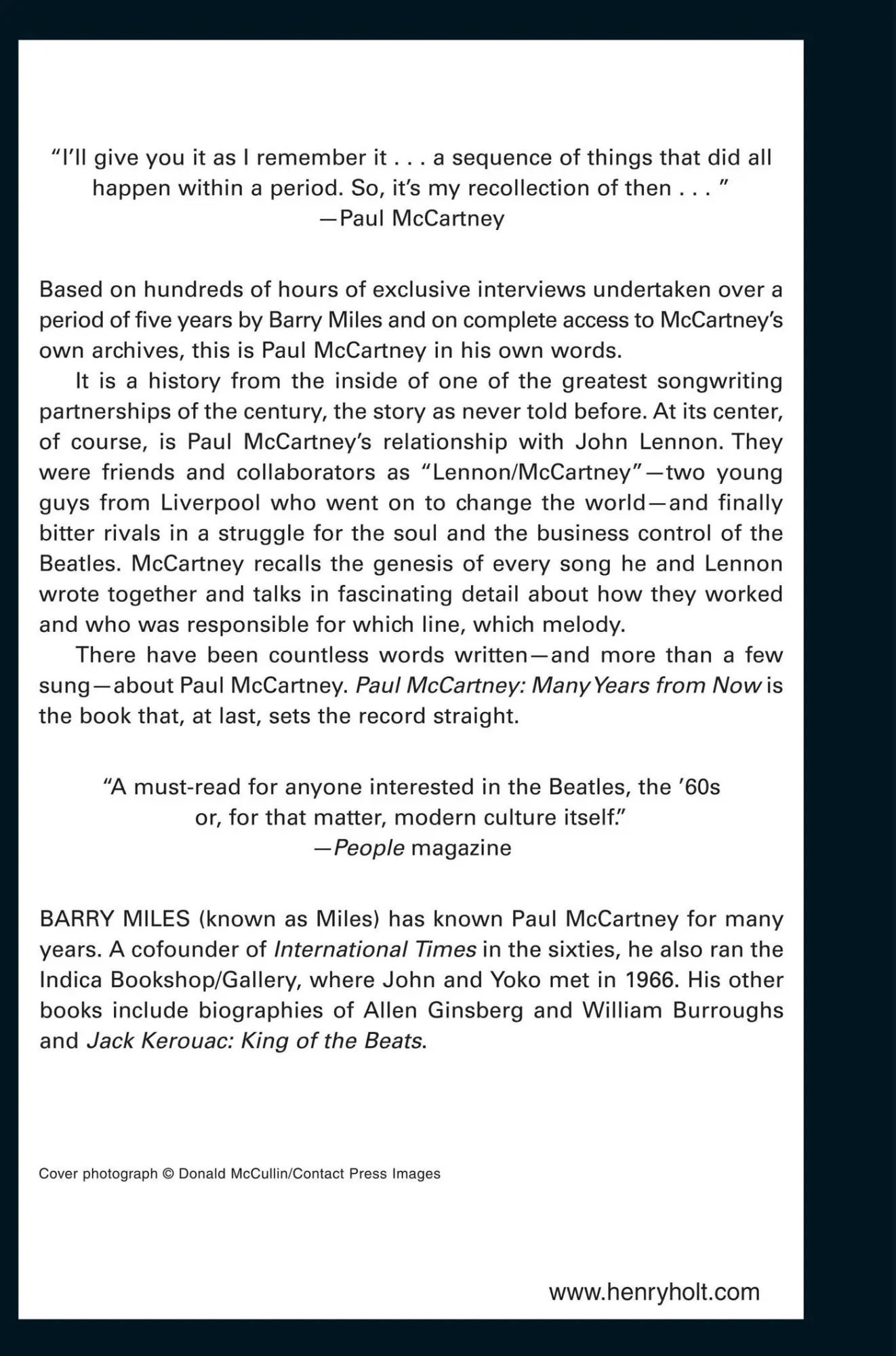 Rückseite: 9780805052497 | Paul McCartney | Many Years from Now | Barry Miles | Taschenbuch