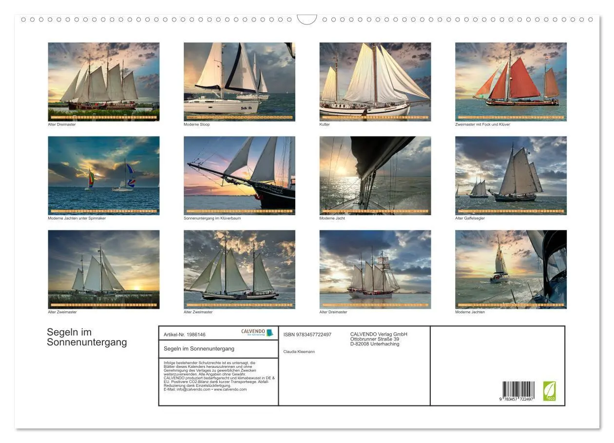 Bild: 9783457722497 | Segeln im Sonnenuntergang (Wandkalender 2026 DIN A2 quer), CALVENDO...