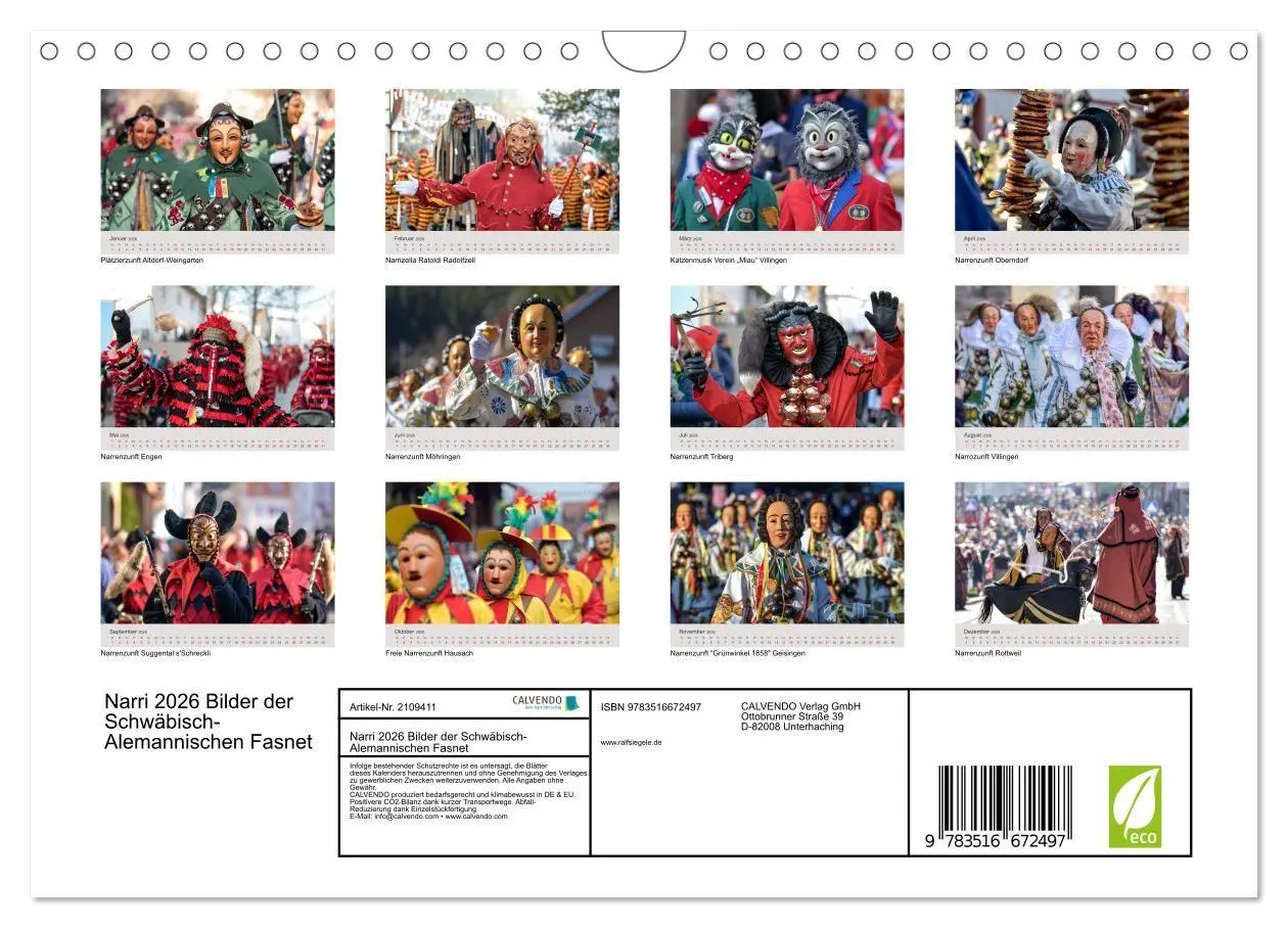 Bild: 9783516672497 | Narri 2026 Bilder der Schwäbisch-Alemannischen Fasnet (Wandkalender...