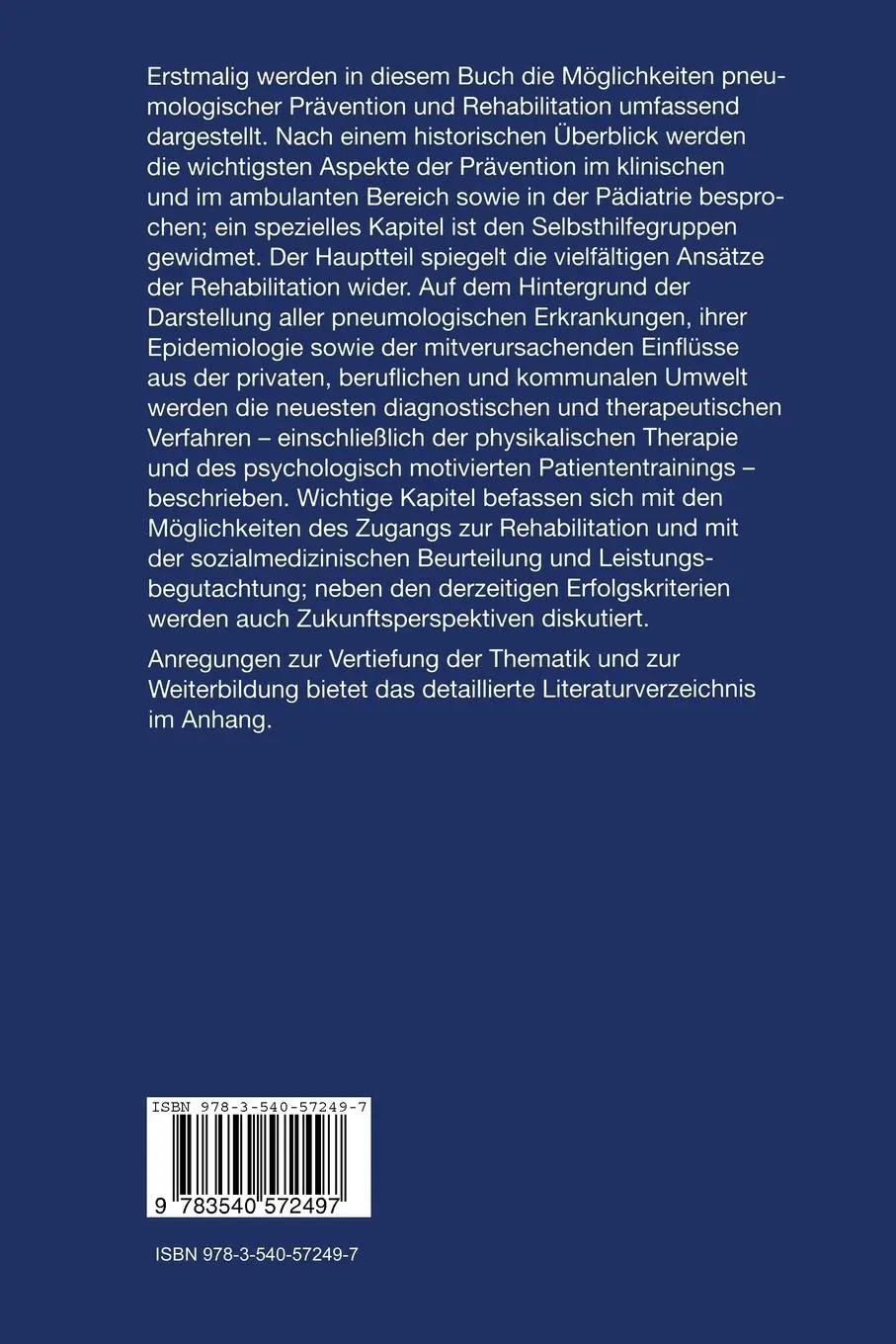 Rückseite: 9783540572497 | Pneumologische Prävention und Rehabilitation | Wolfgang Petro | Buch