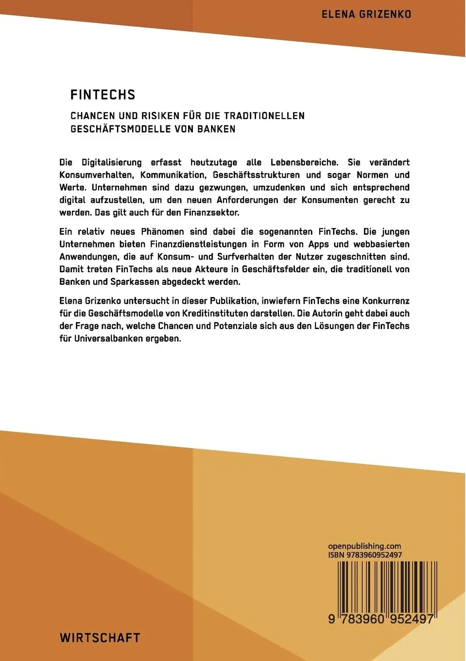 Rückseite: 9783960952497 | FinTechs. Chancen und Risiken für die traditionellen...