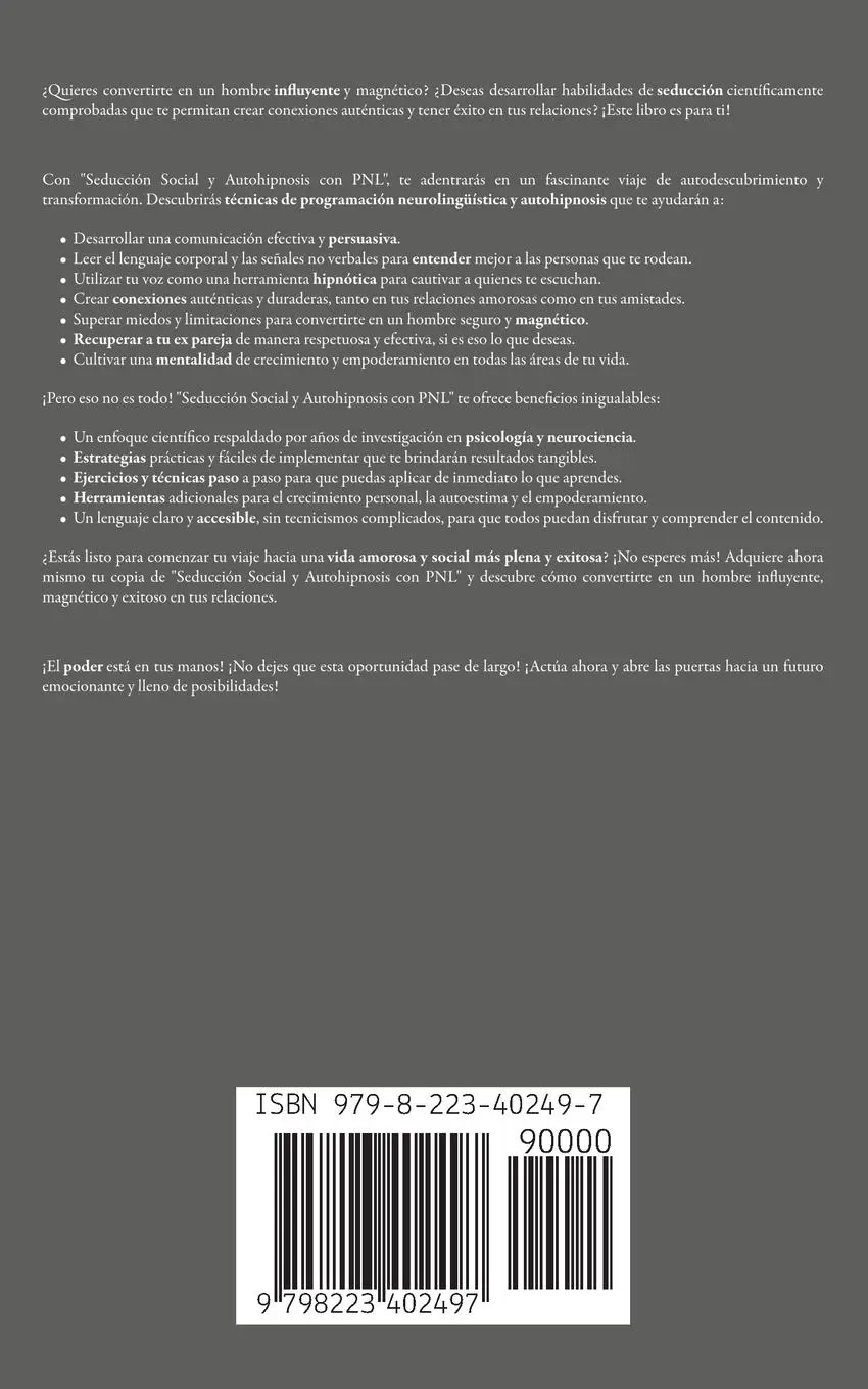 Rückseite: 9798223402497 | Seducción Social y Autohipnosis con PNL Aprende a Hipnotizar con la...