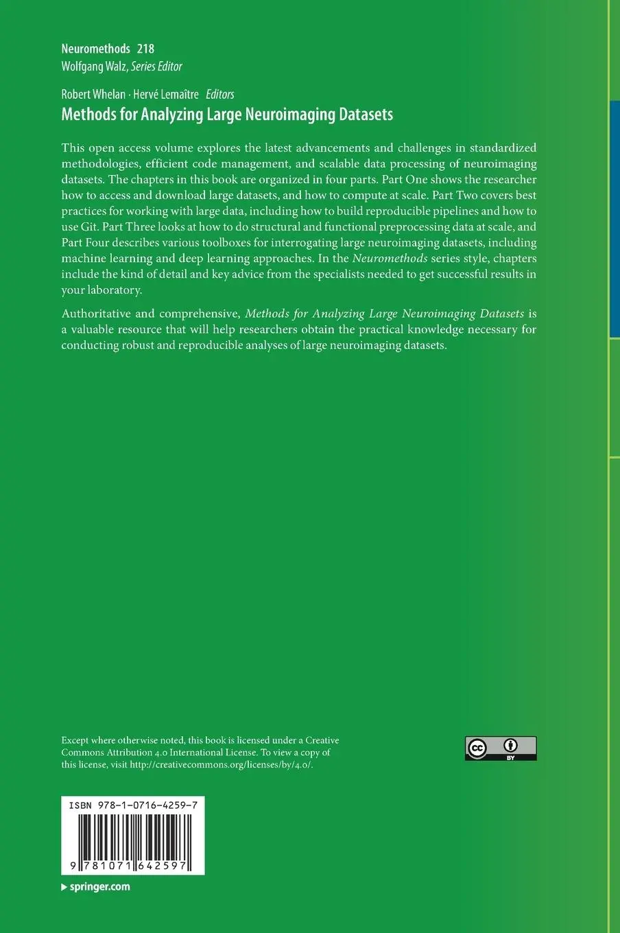 Rückseite: 9781071642597 | Methods for Analyzing Large Neuroimaging Datasets | Whelan (u. a.)