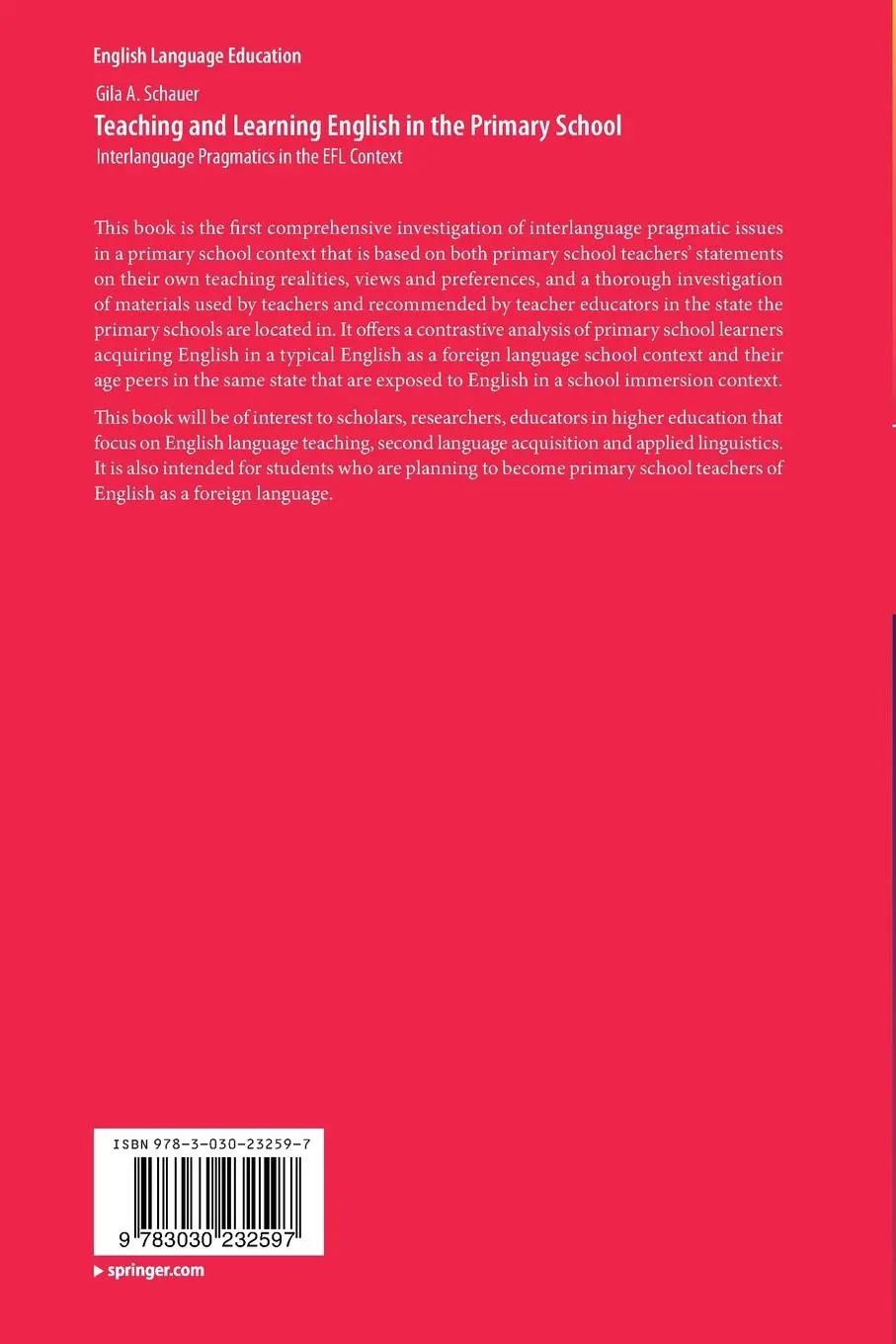Rückseite: 9783030232597 | Teaching and Learning English in the Primary School | Gila A. Schauer